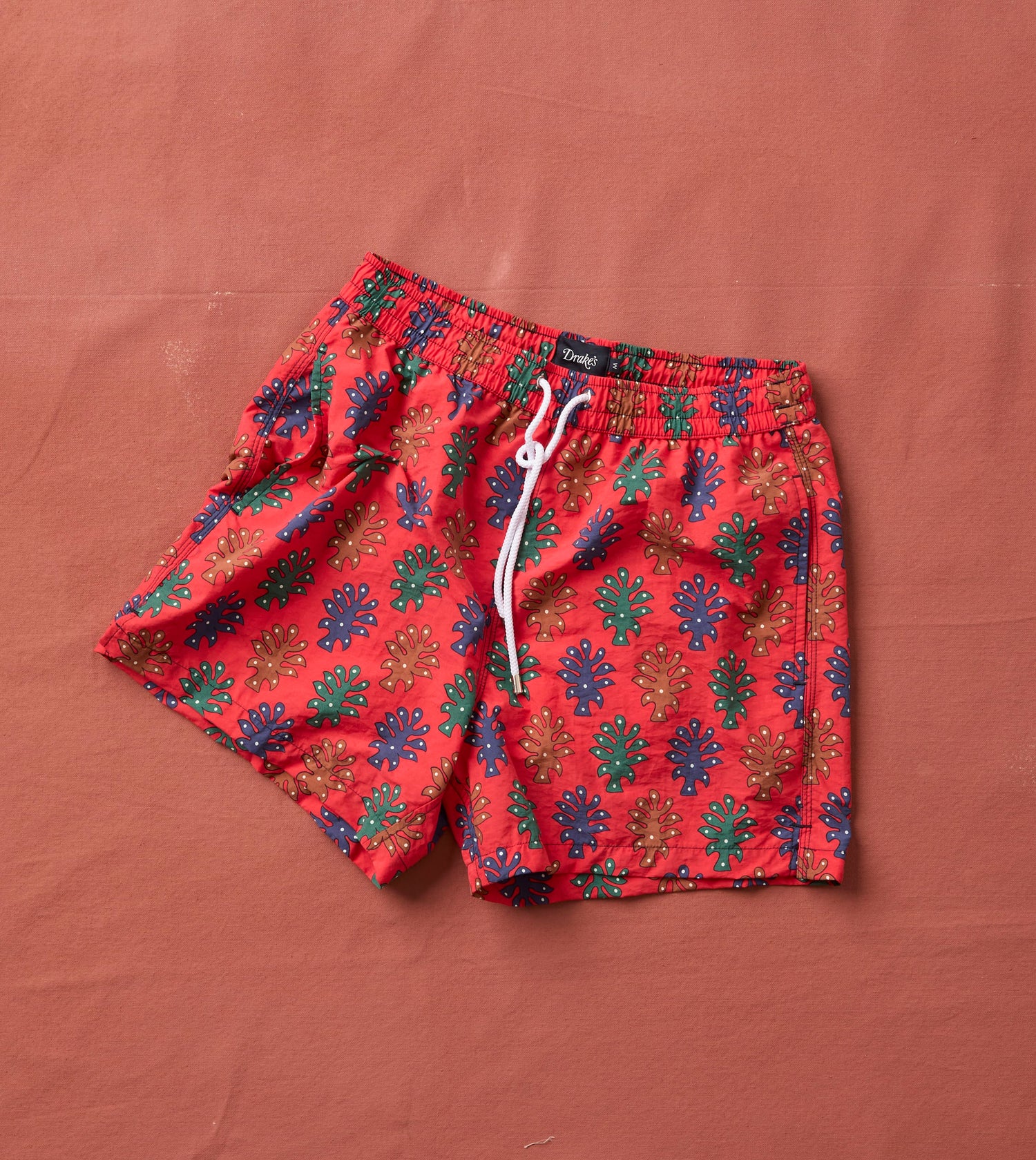 Tree Print Nylon Drawstring Swim Shorts