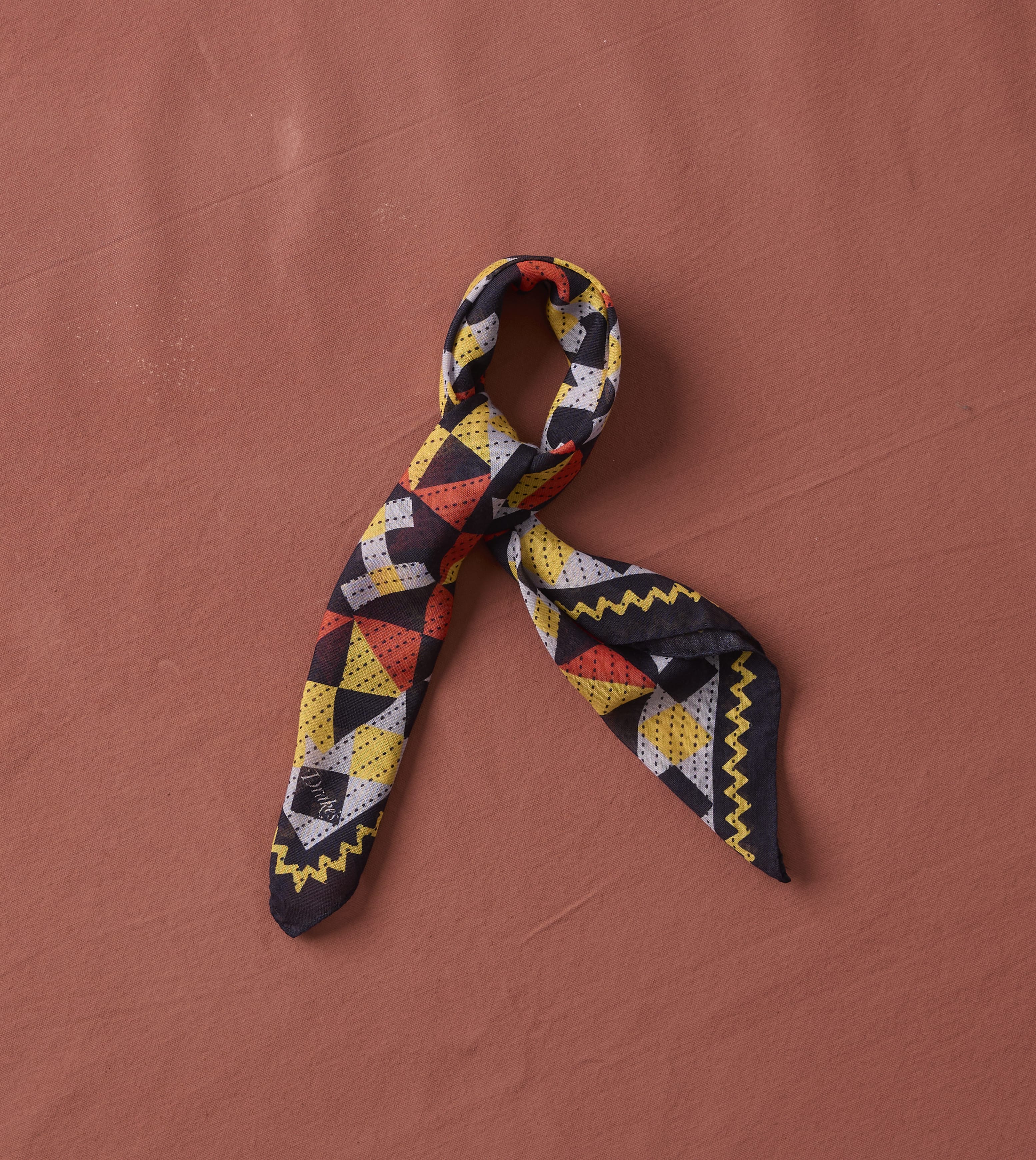 Navy Patchwork Print Wool-Silk Bandana