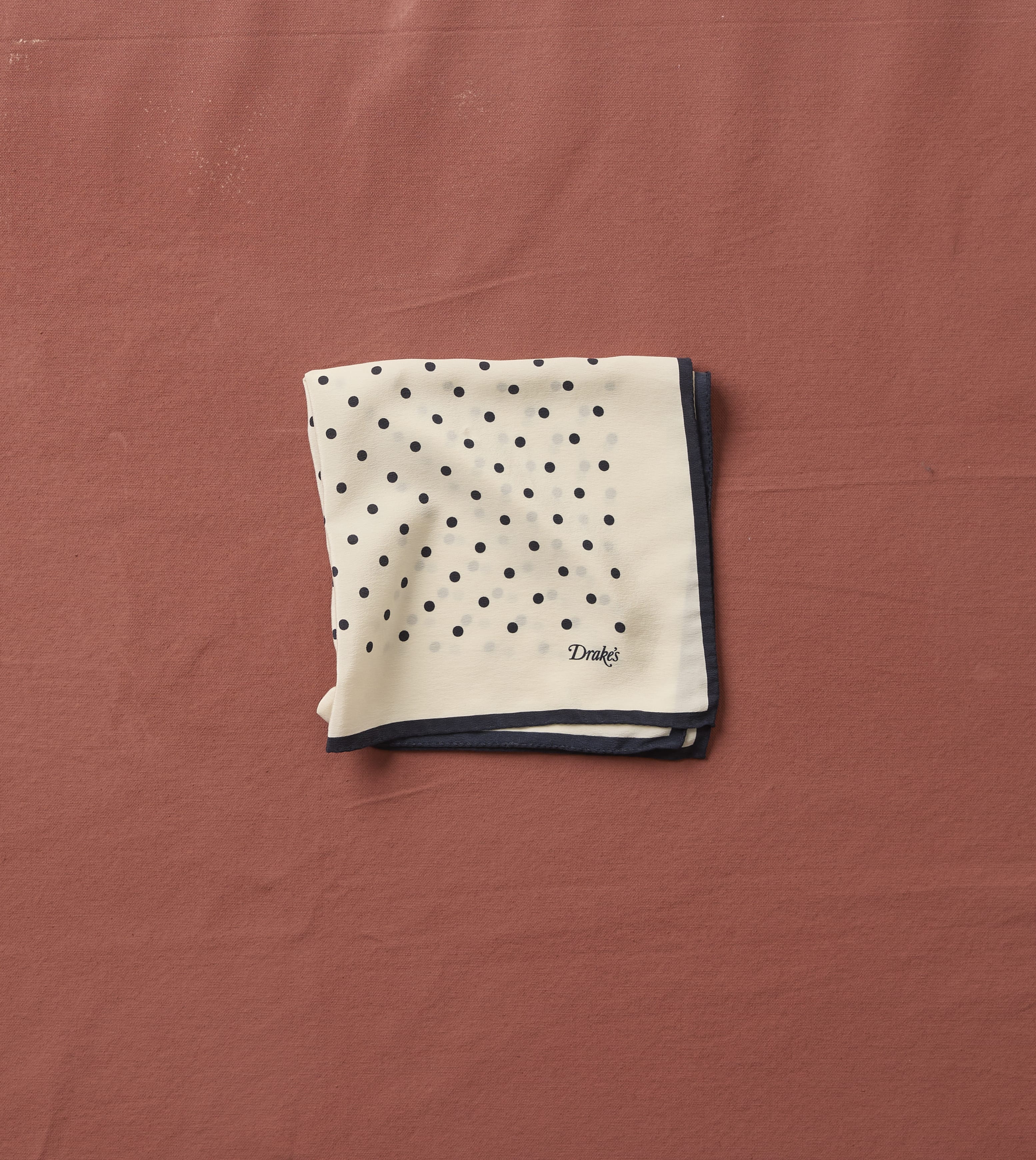 Ecru Polka Dot Print Silk Pocket Square