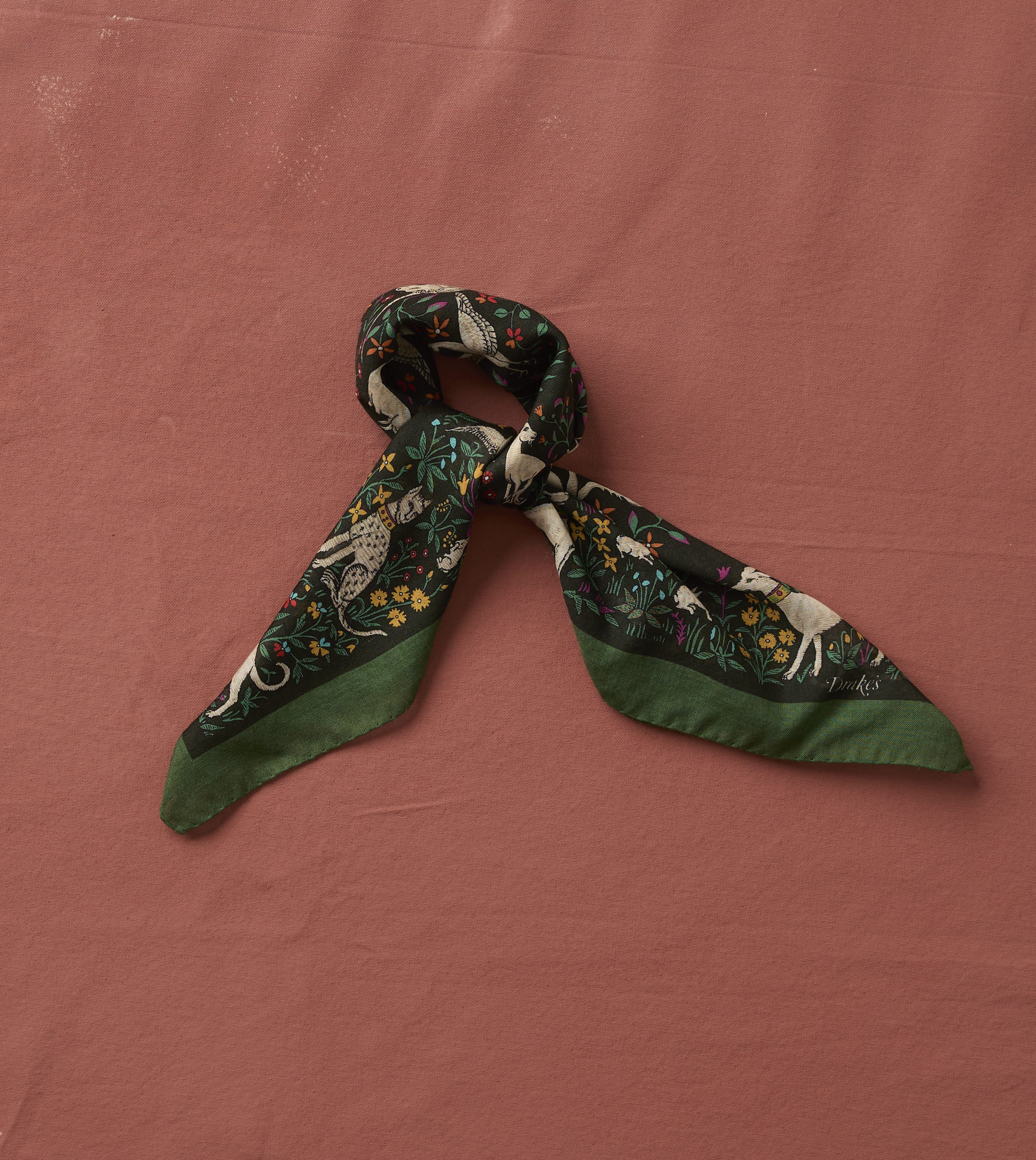 Green Unicorn Print Wool-Silk Bandana