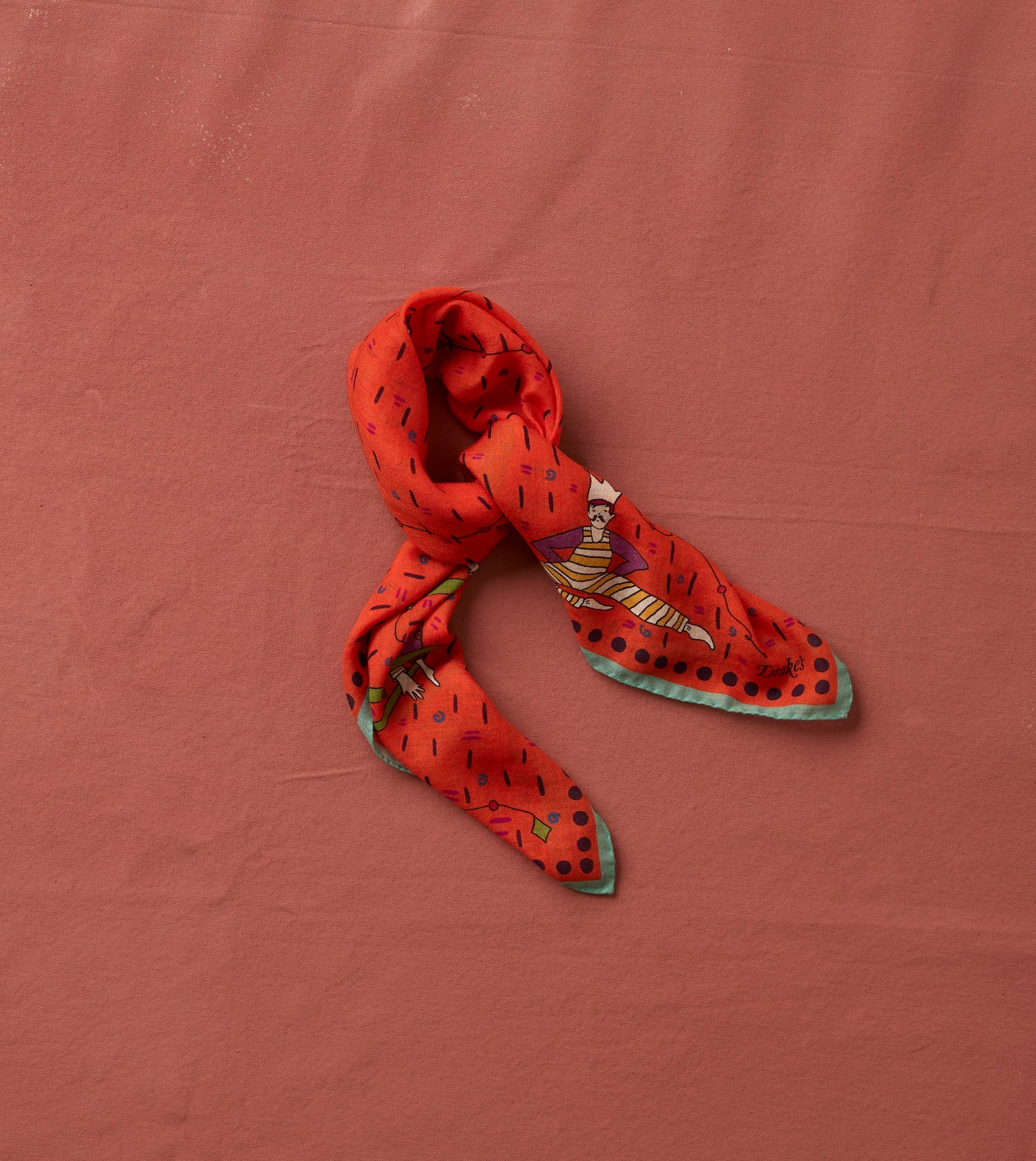 Red Acrobat Print Wool-Silk Bandana