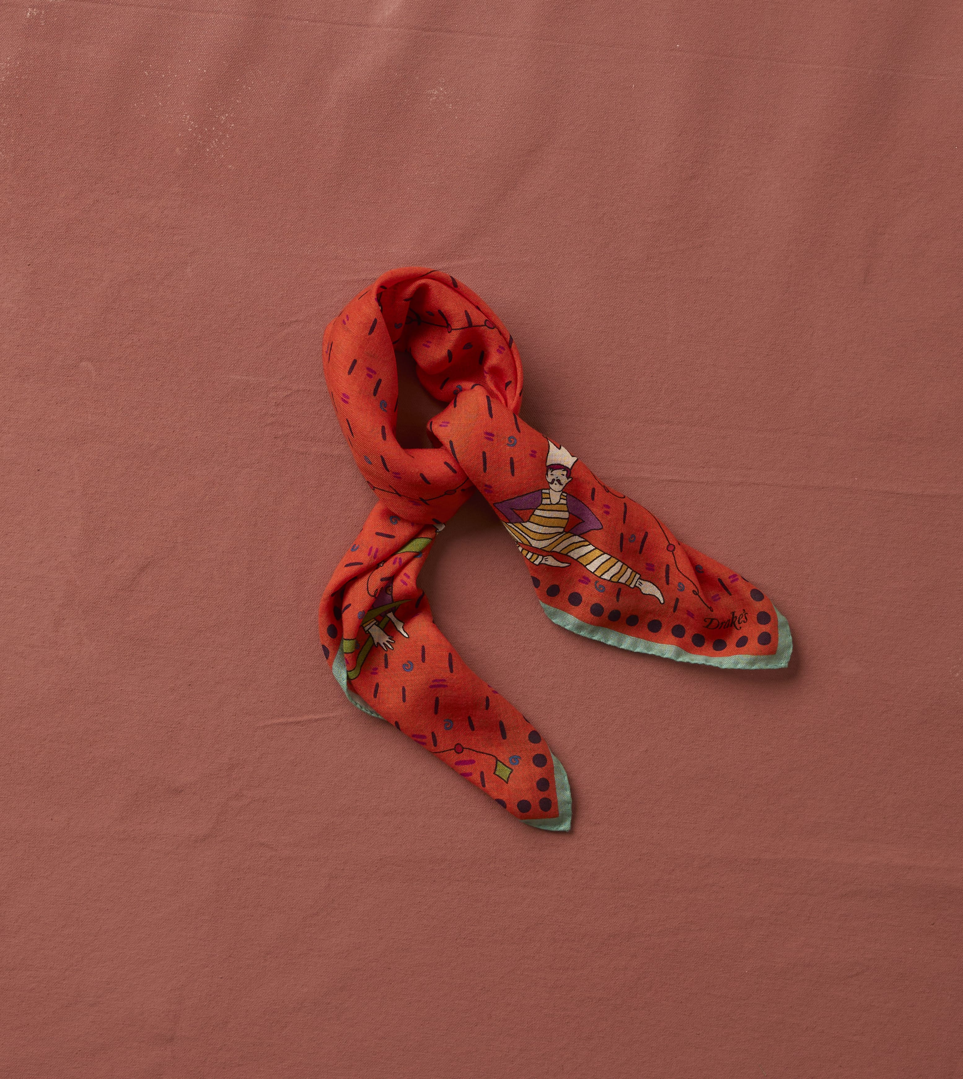 Red Acrobat Print Wool-Silk Bandana