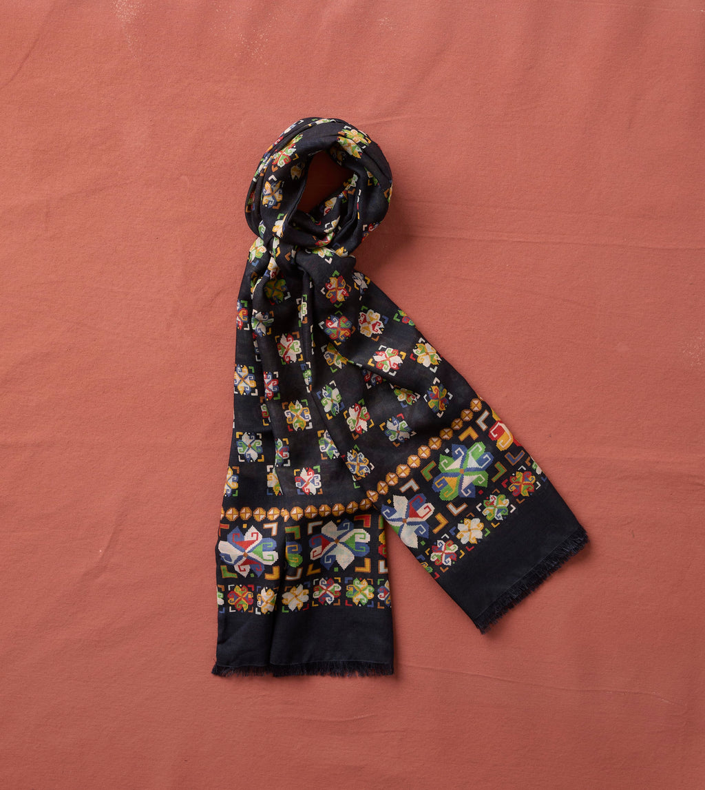 Navy Carpet Print Tubular Wool-Silk Scarf – Drakes