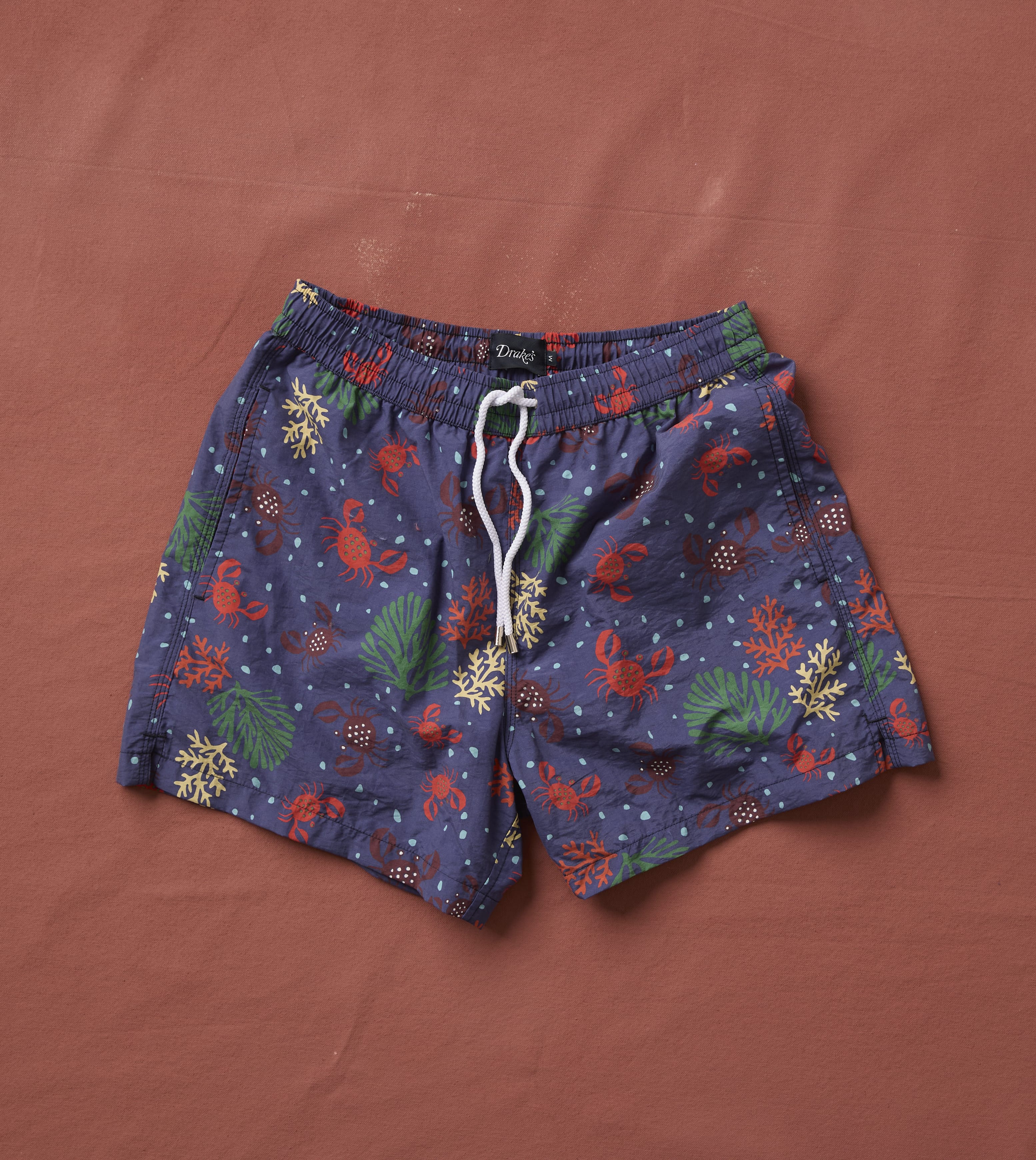 Crab Print Nylon Drawstring Swim Shorts