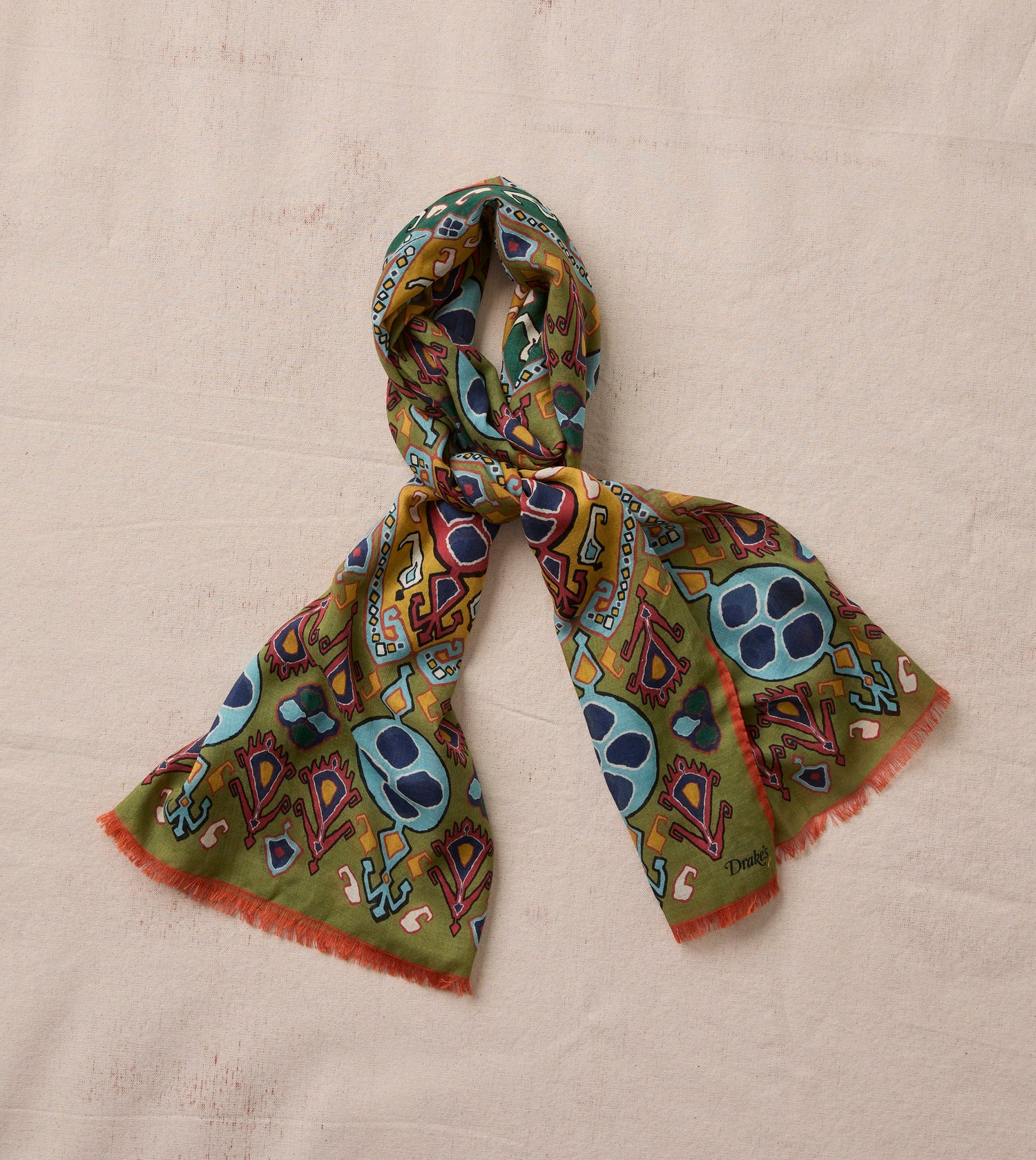 Olive Tapestry Print Wool Silk Scarf