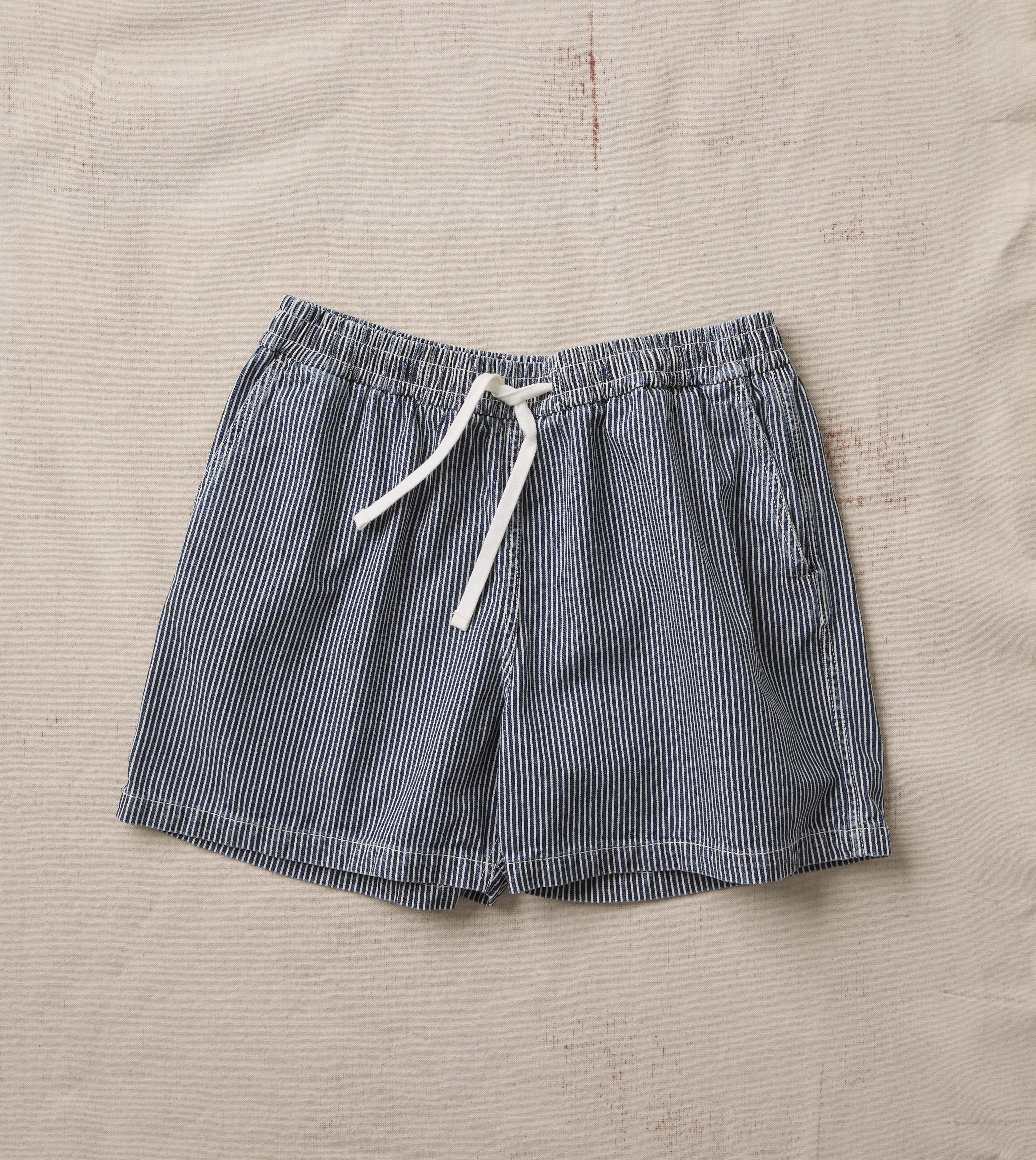 Indigo Stripe Cotton Drawstring Shorts