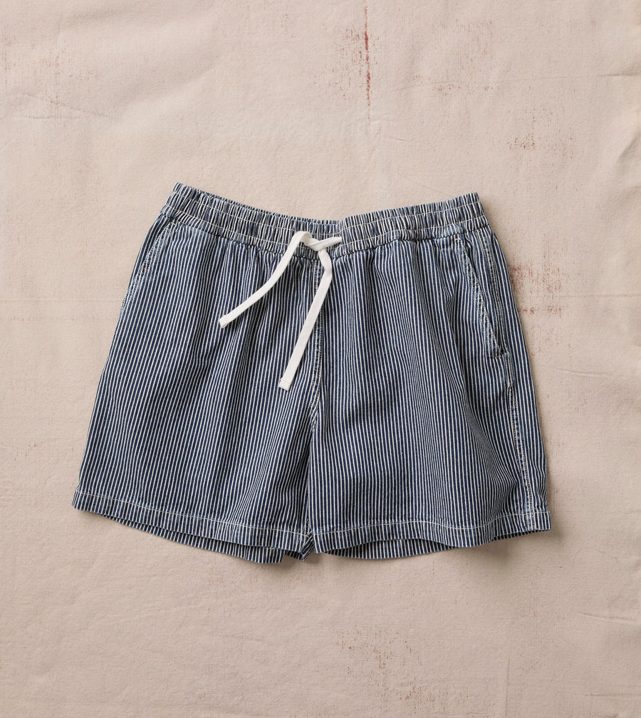 Indigo Stripe Cotton Drawstring Shorts