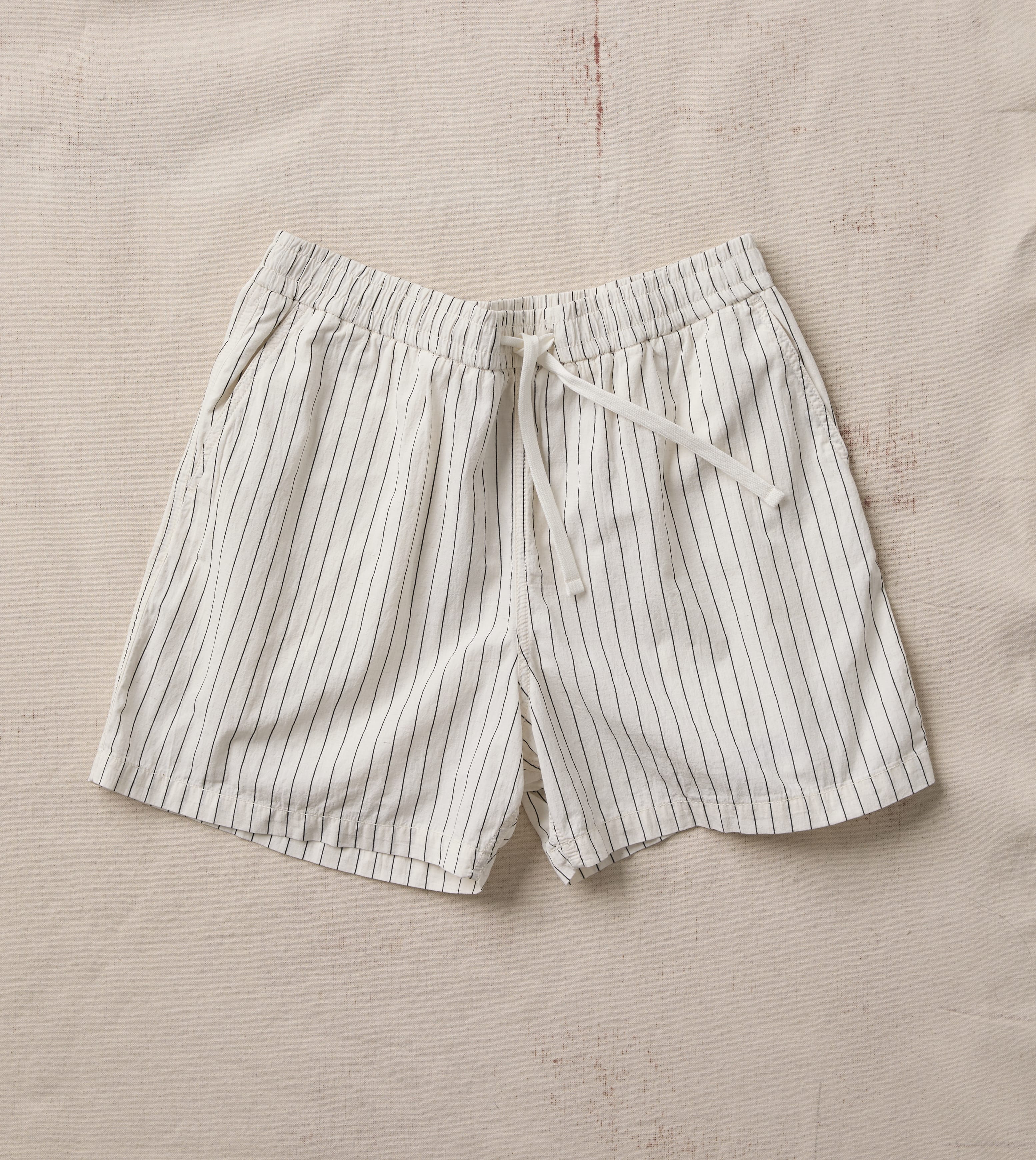 Ecru Pin Stripe Cotton Drawstring Shorts