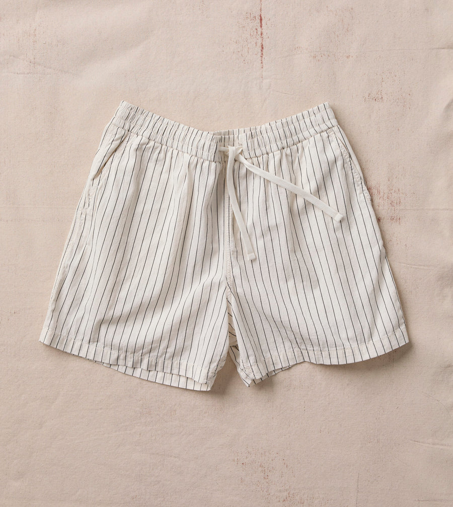 Ecru Pin Stripe Cotton Drawstring Shorts