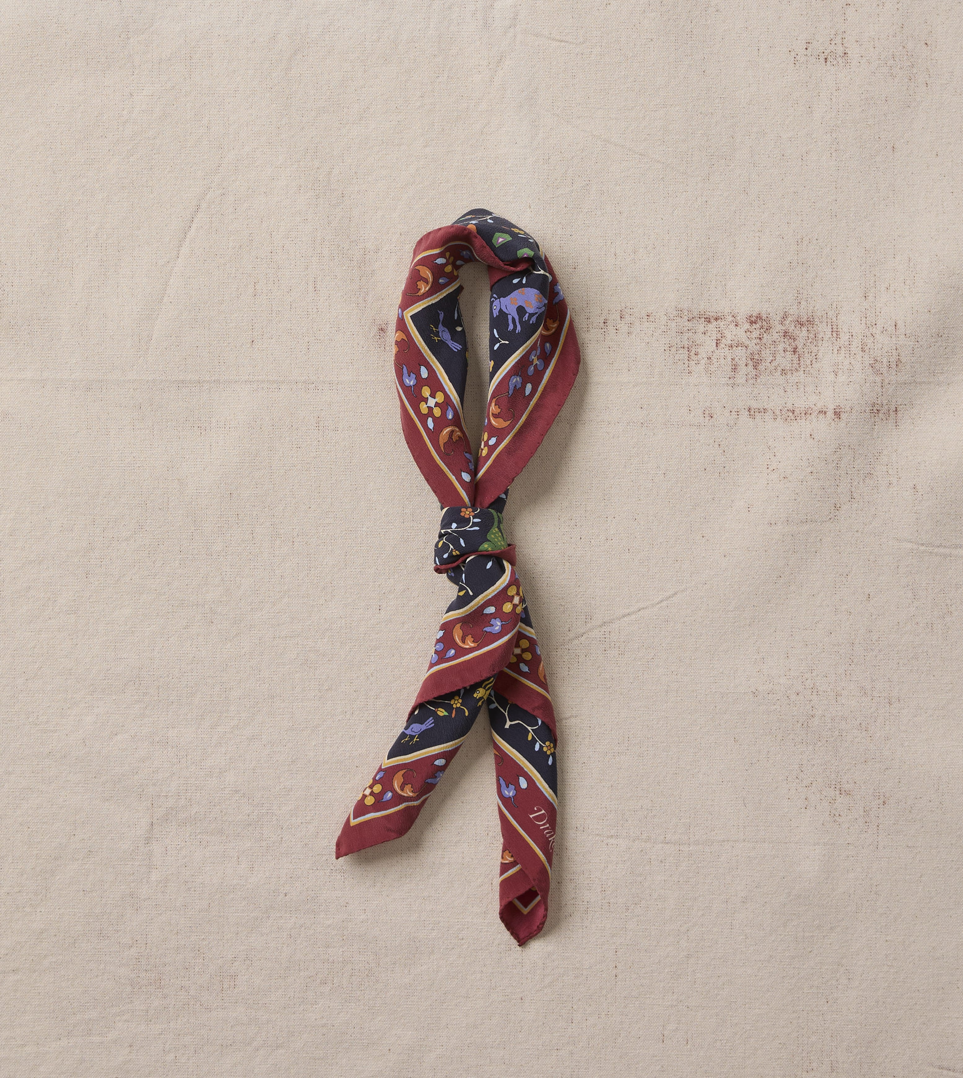 Navy Animals and Flowers Print Silk Bandana