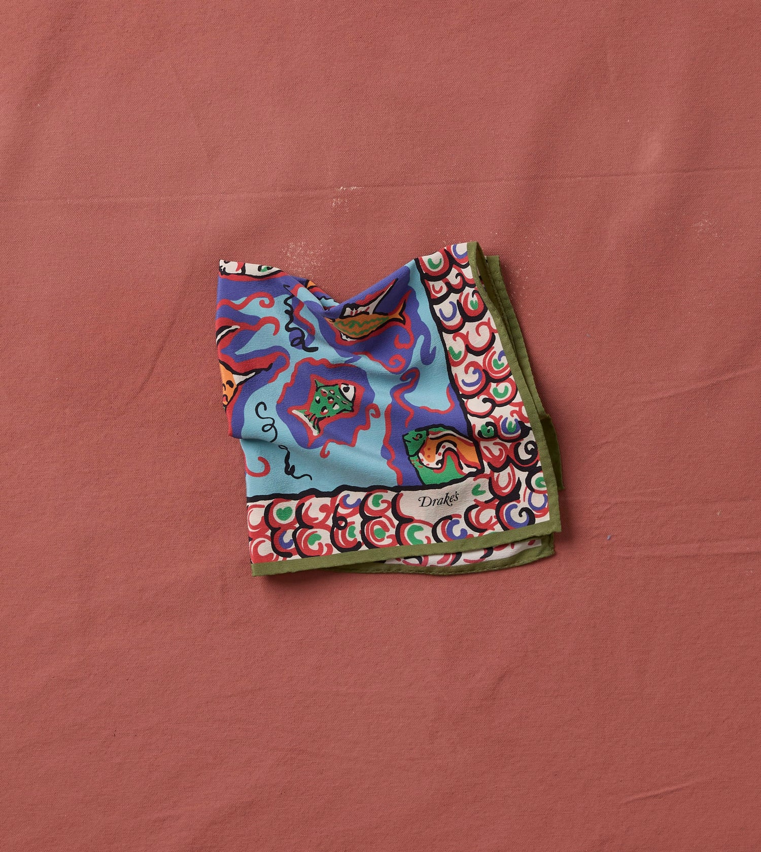 Teal Fish Print Silk Pocket Square