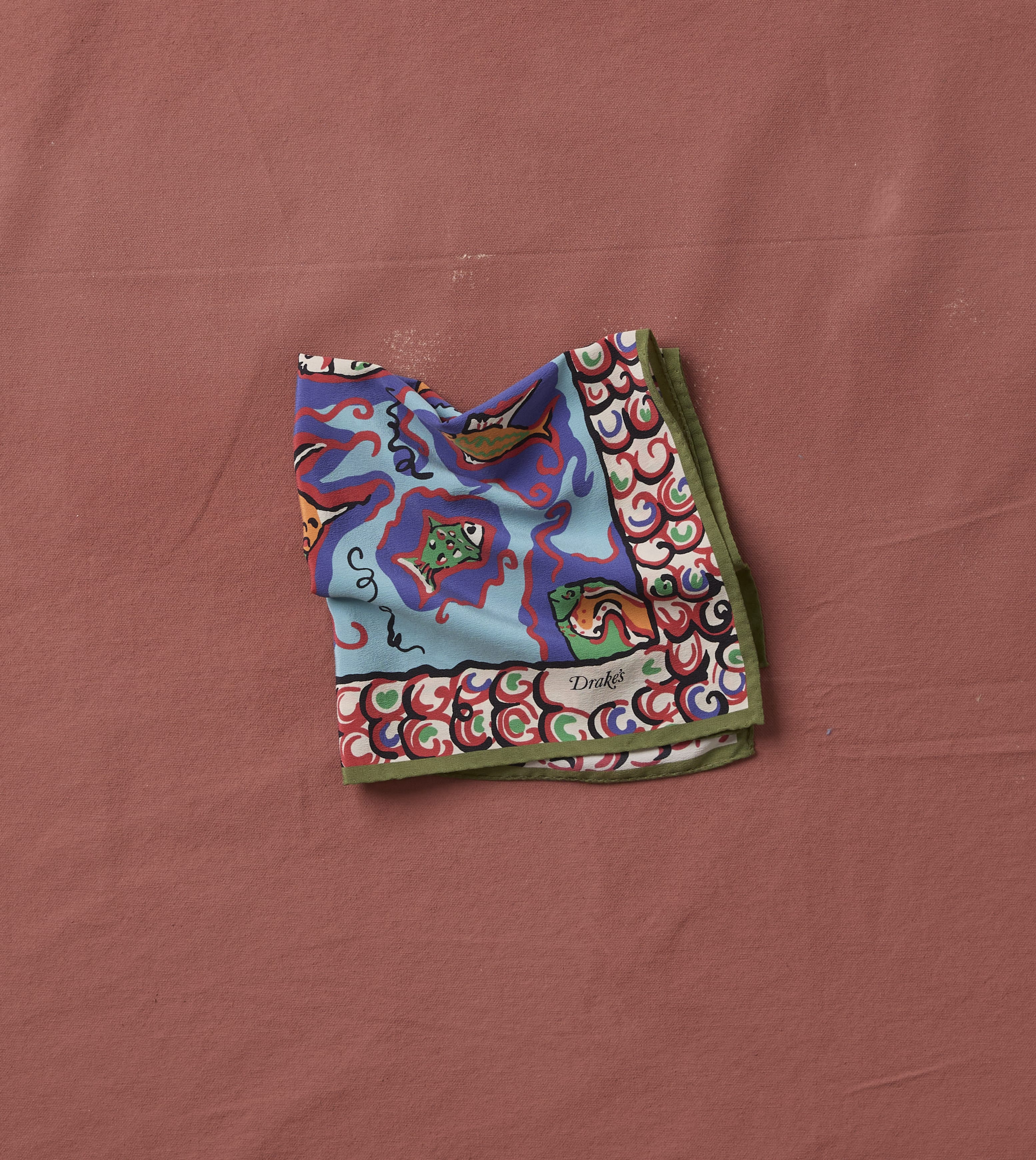 Teal Fish Print Silk Pocket Square