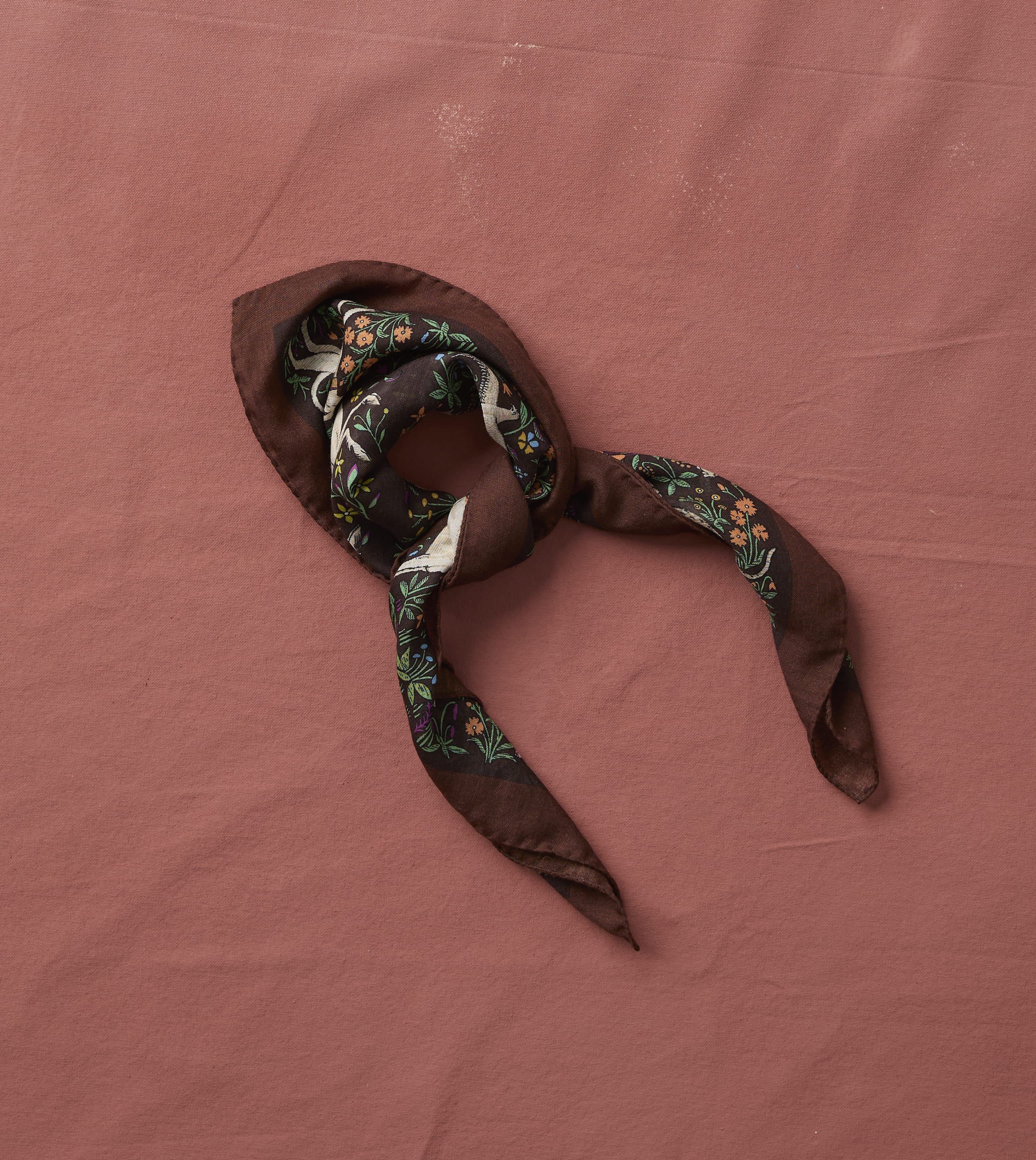Brown Unicorn Print Wool-Silk Bandana