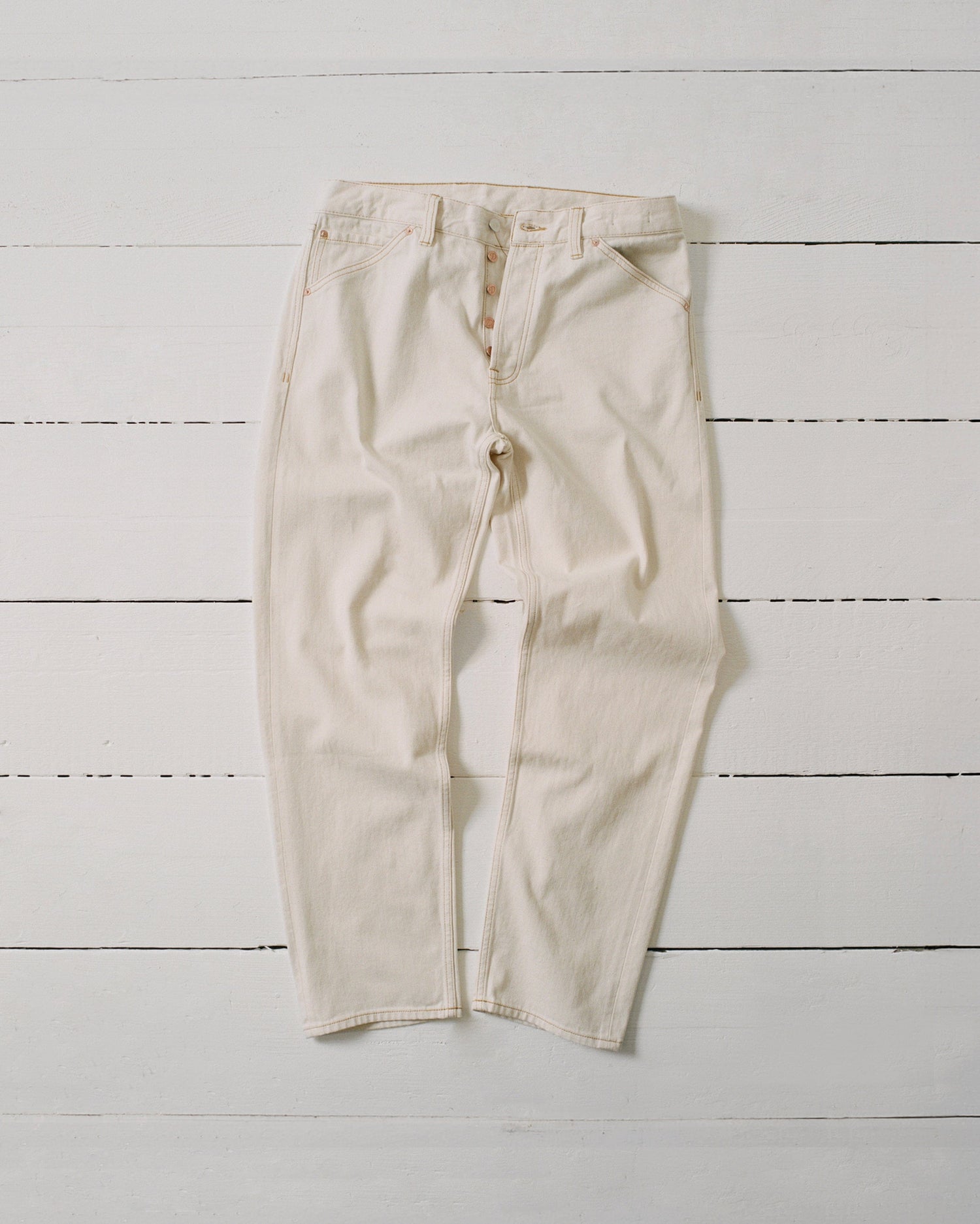 Ecru 12.7oz Selvedge Denim Contrast Stitch Five-Pocket Jeans