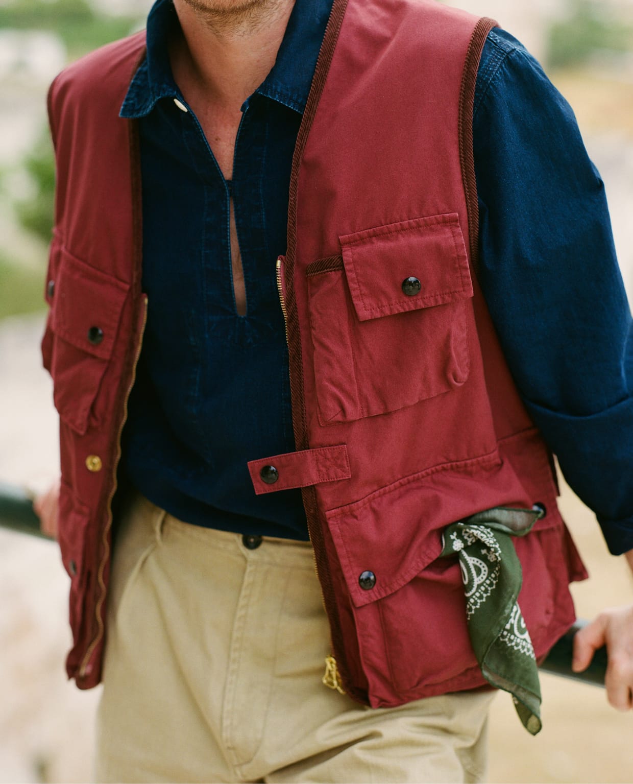 Washed Red Cotton Urban Safari Vest
