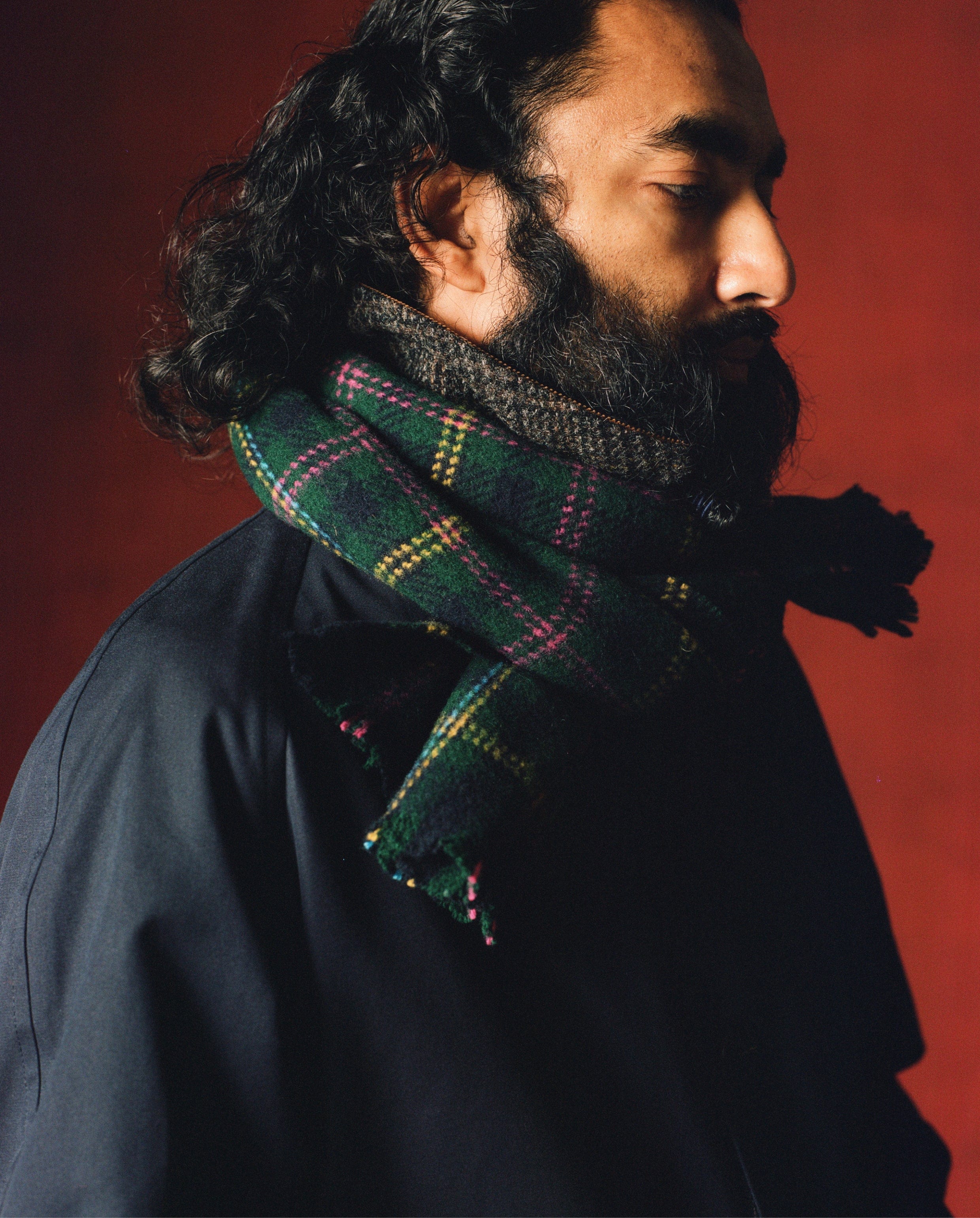 Green Tartan Check Wool Scarf