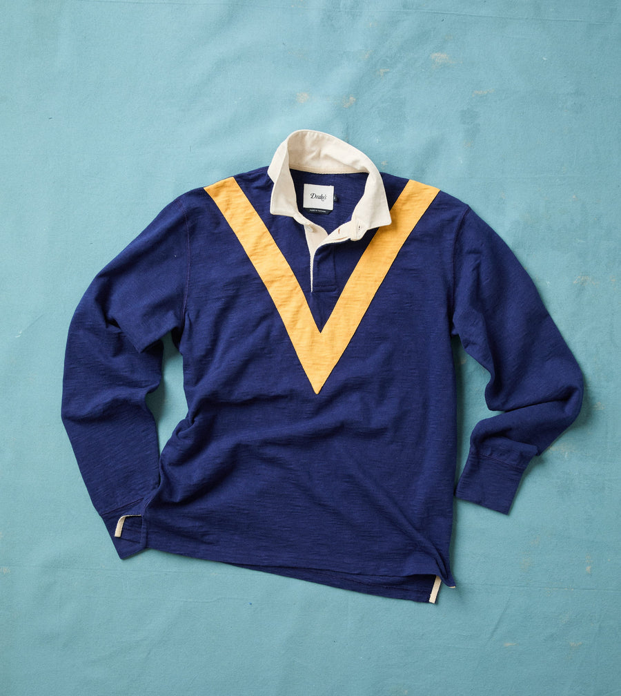 Navy and Yellow Chevron Flamé Cotton Rugby Shirt