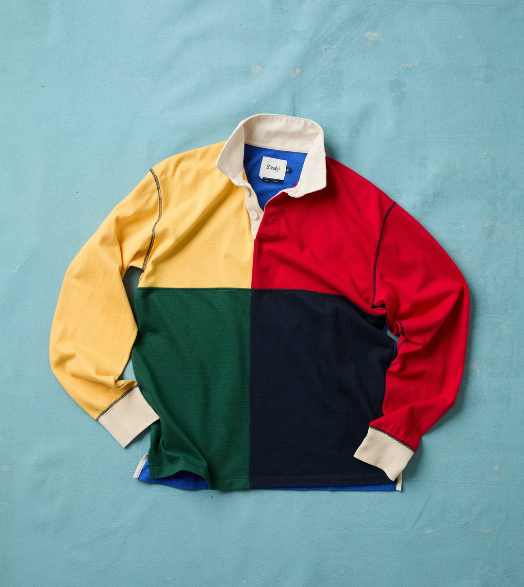 Colourblock Multi Panelled Cotton Rugby Shirt – Drakes