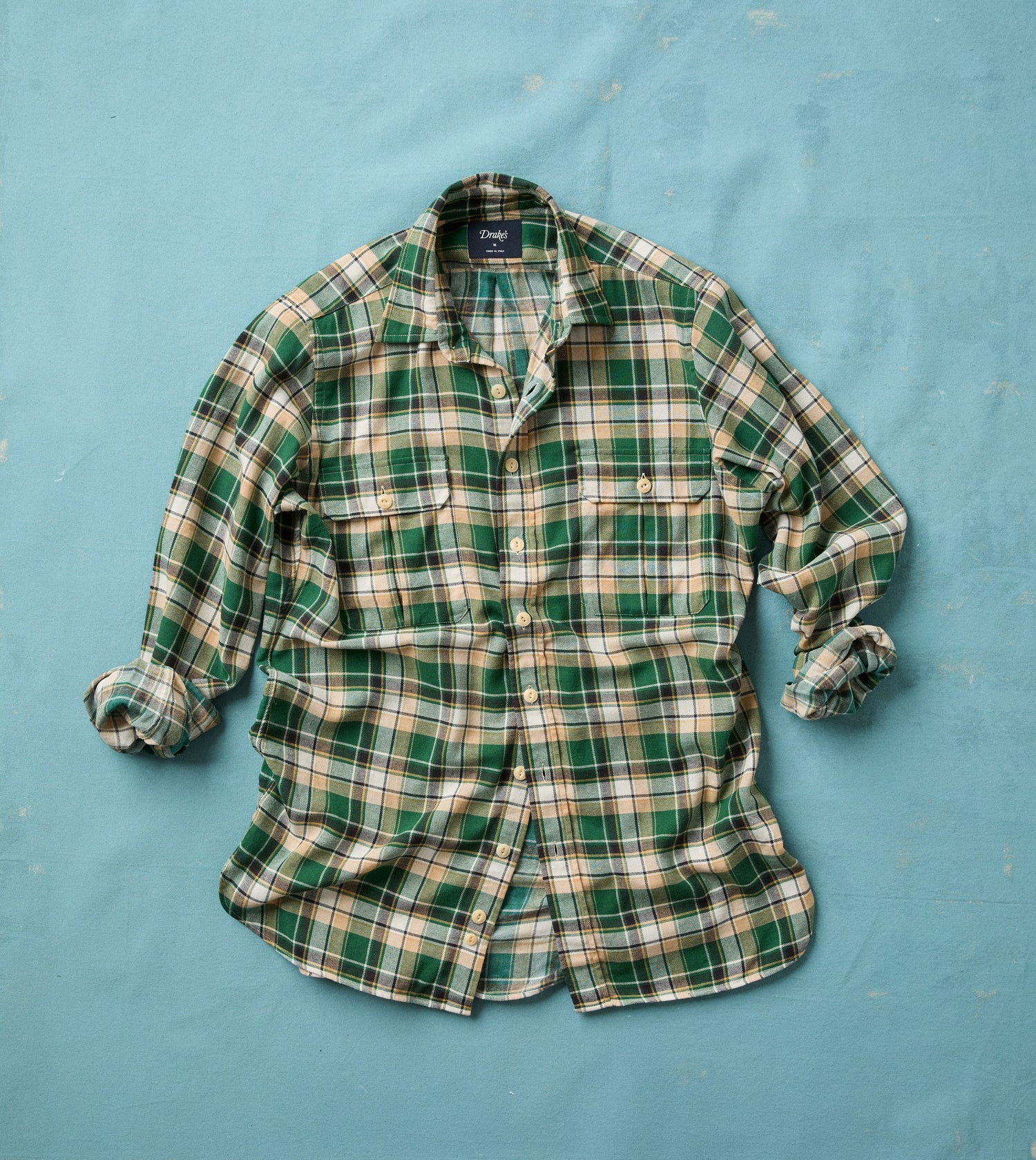Green Check Cotton Two-Pocket Work Shirt