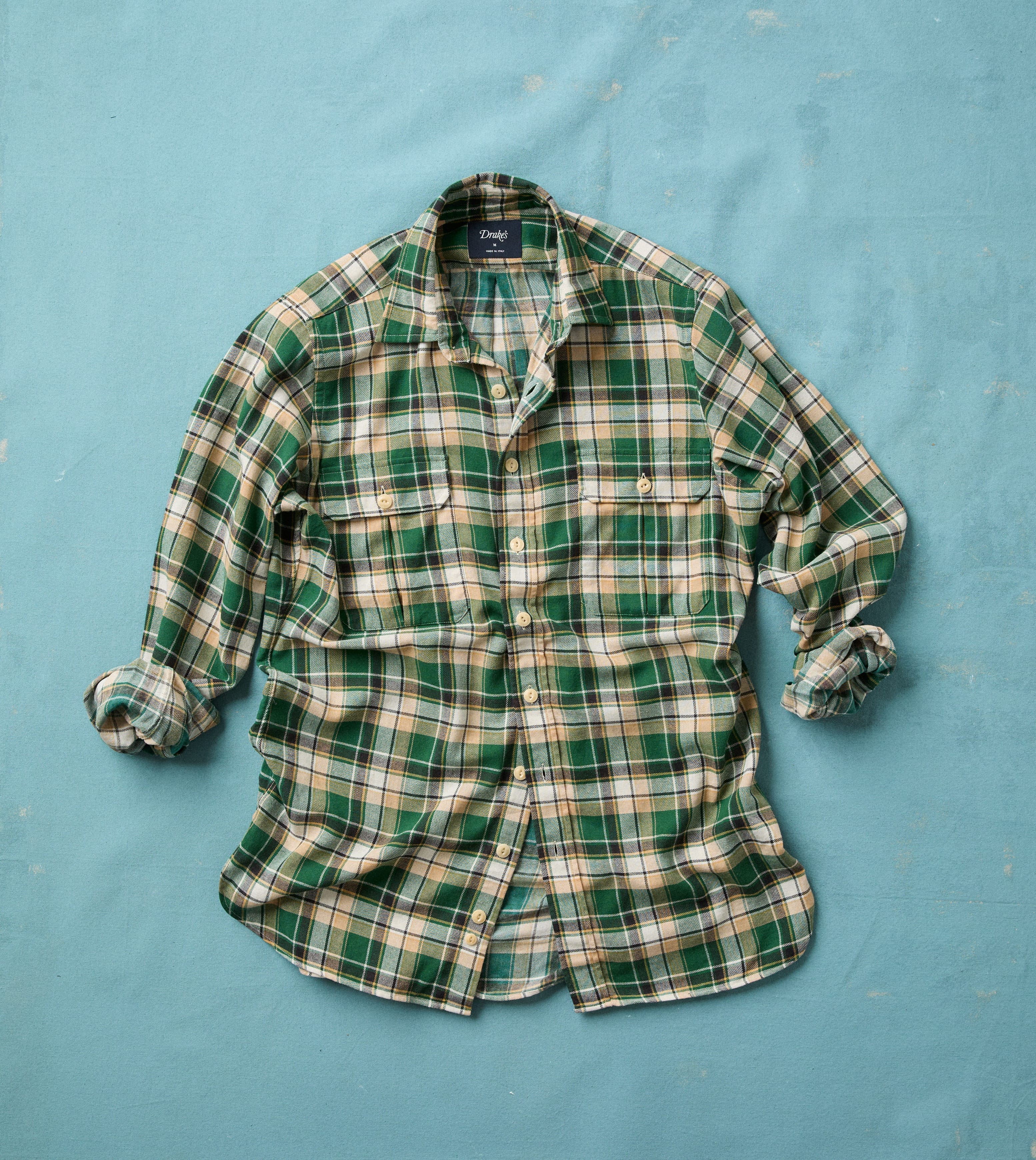 Green Check Cotton Two-Pocket Work Shirt