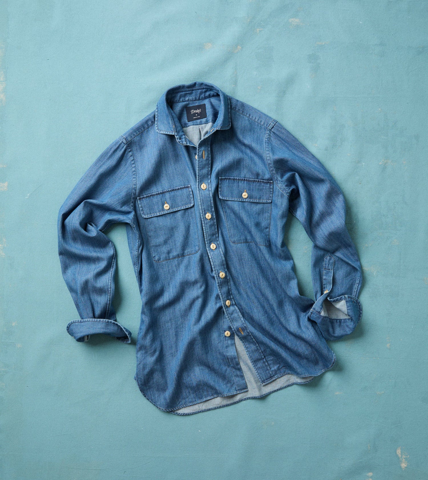 Stone Wash Denim Club Collar Work Shirt