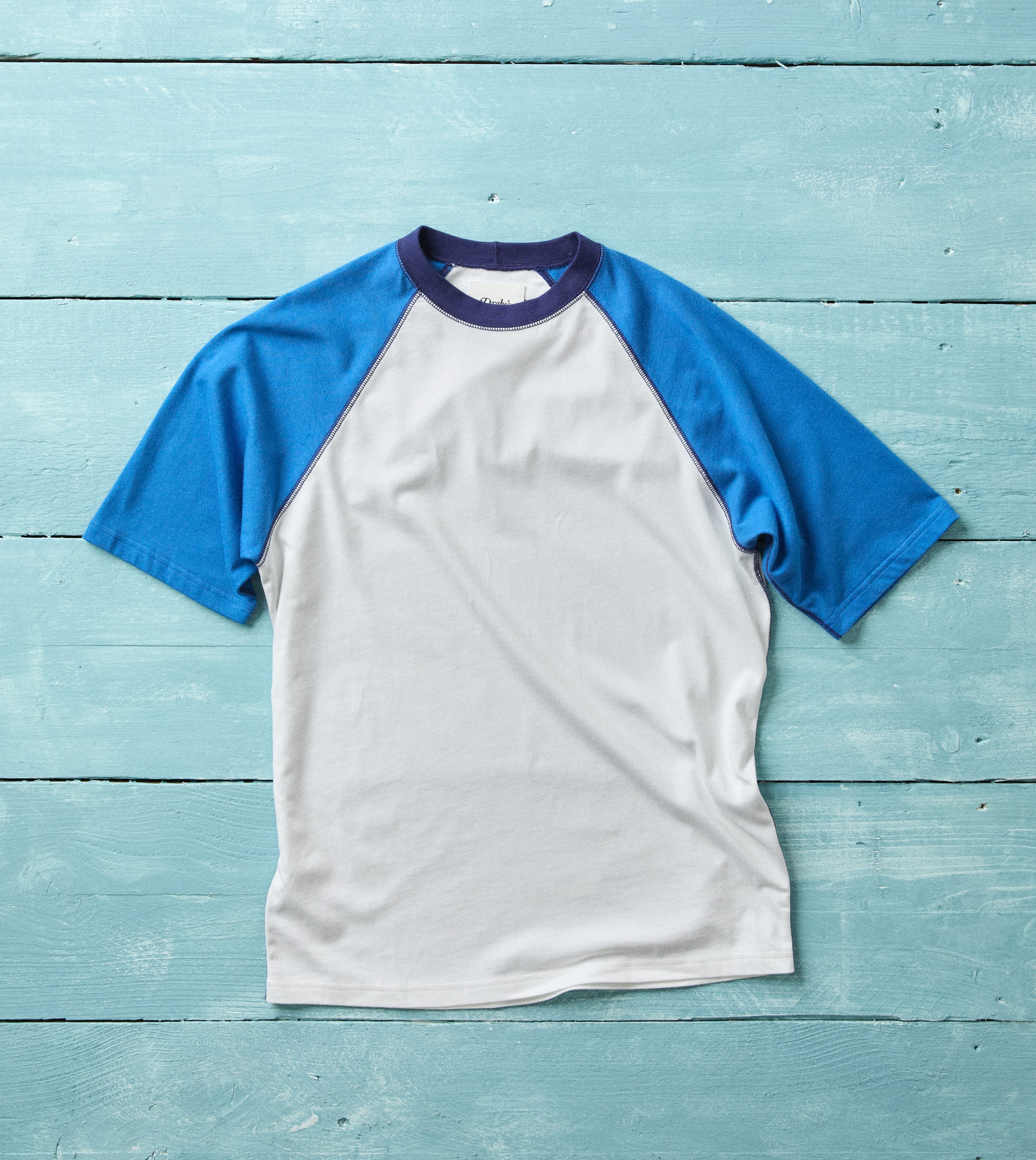 White and Blue Raglan Sleeve Hiking T-Shirt