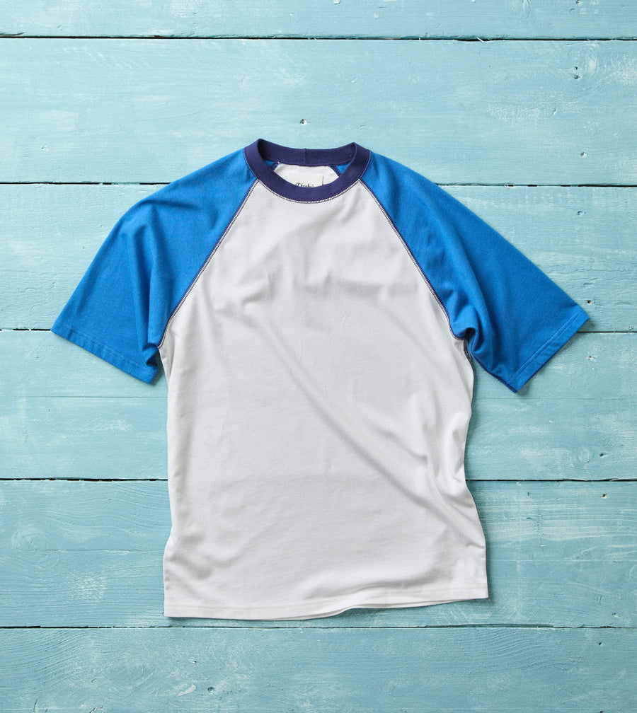 White and Blue Raglan Sleeve Hiking T-Shirt