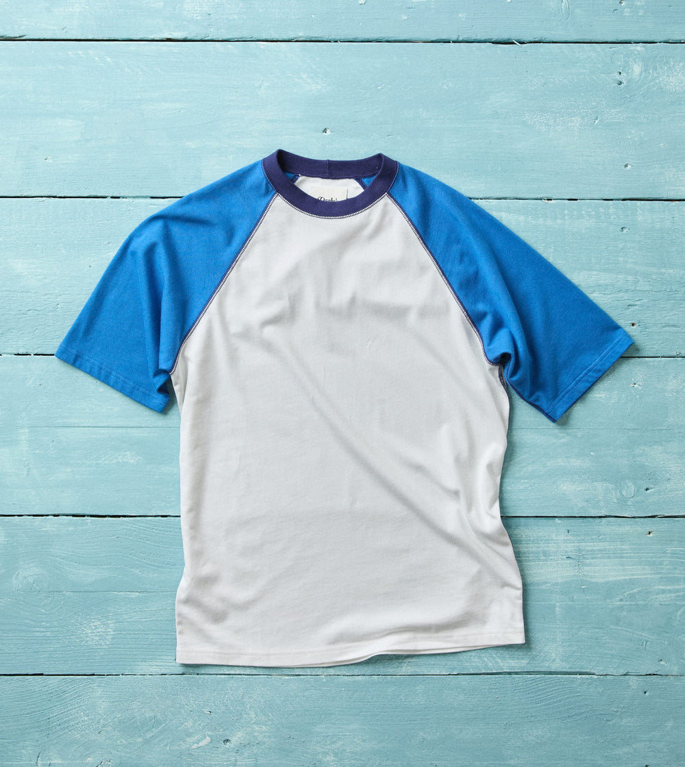 White and Blue Raglan Sleeve Hiking T-Shirt