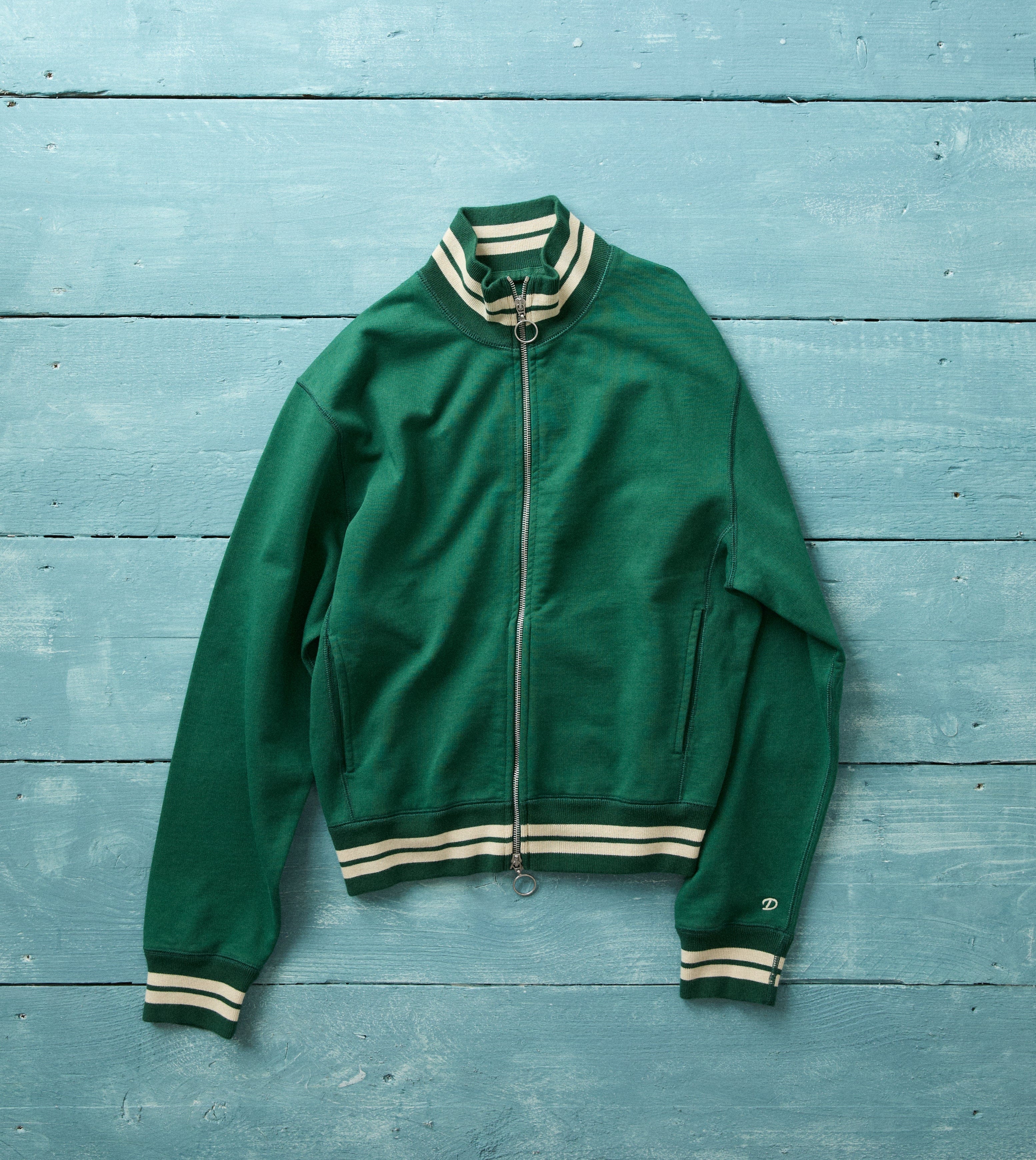 Green and Ecru Cotton Zip-Through Sweatshirt