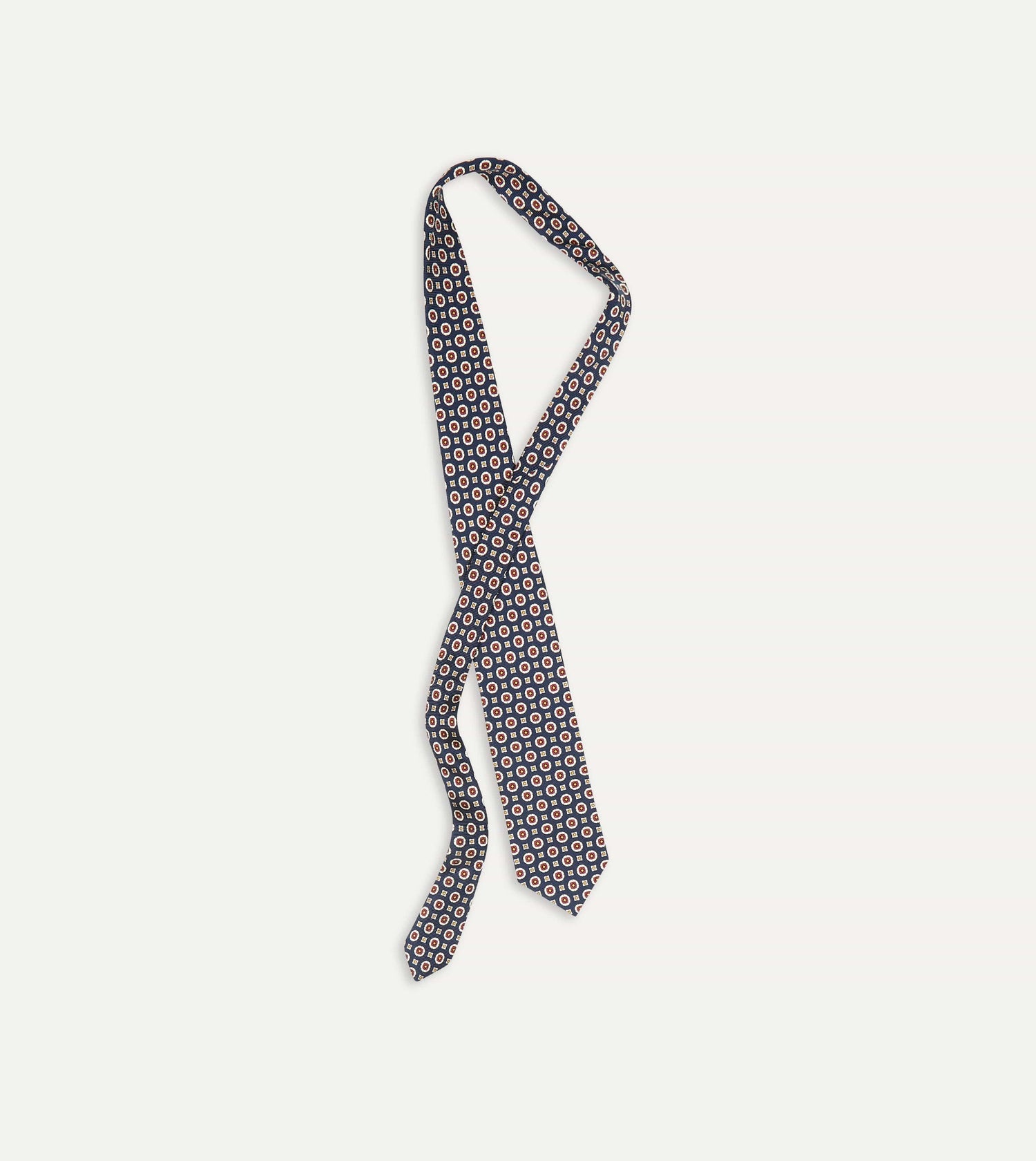 Navy and Red Geometric Medallion Print Silk Foulard Tie