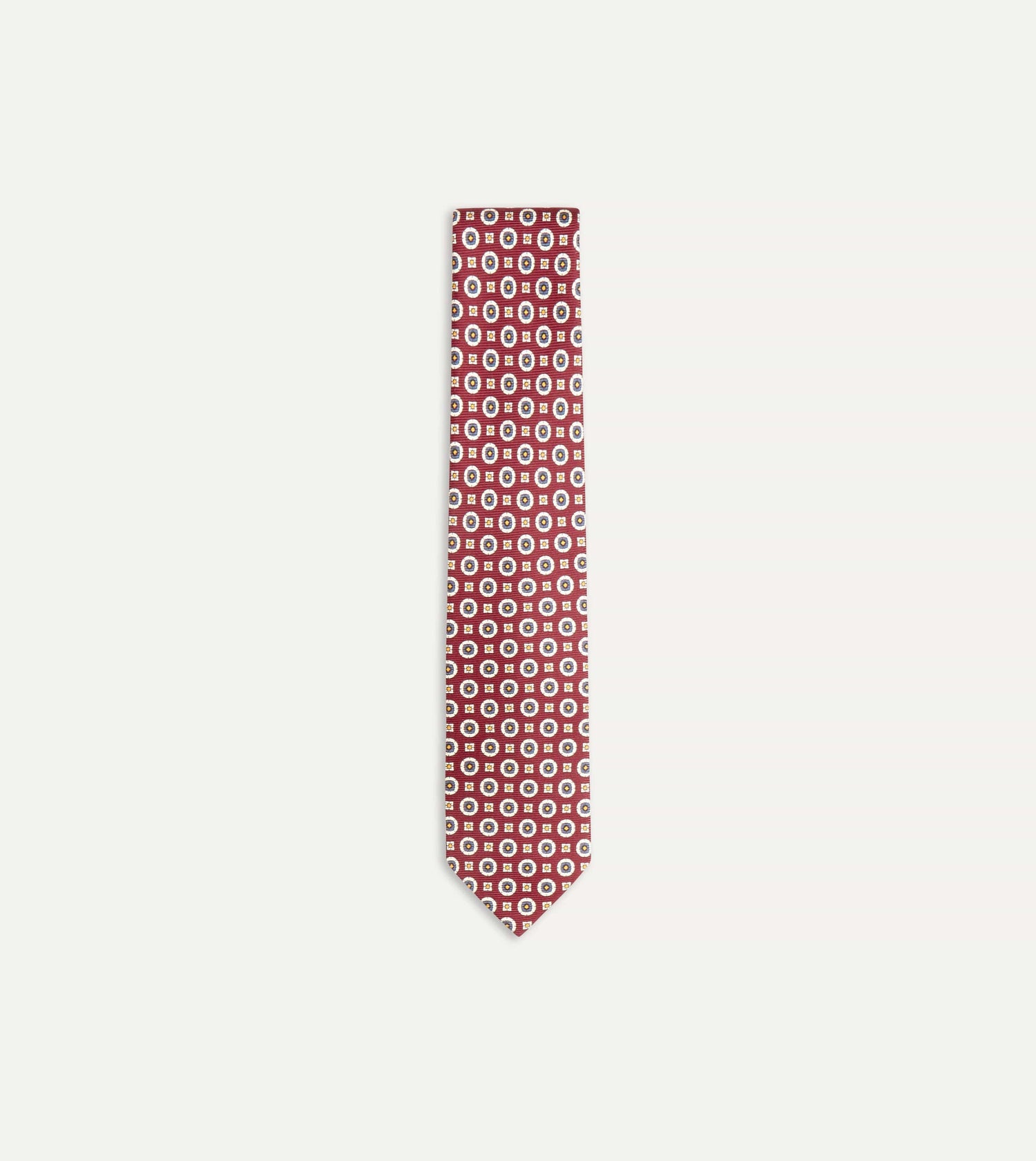 Red and Blue Geometric Medallion Print Silk Foulard Tie