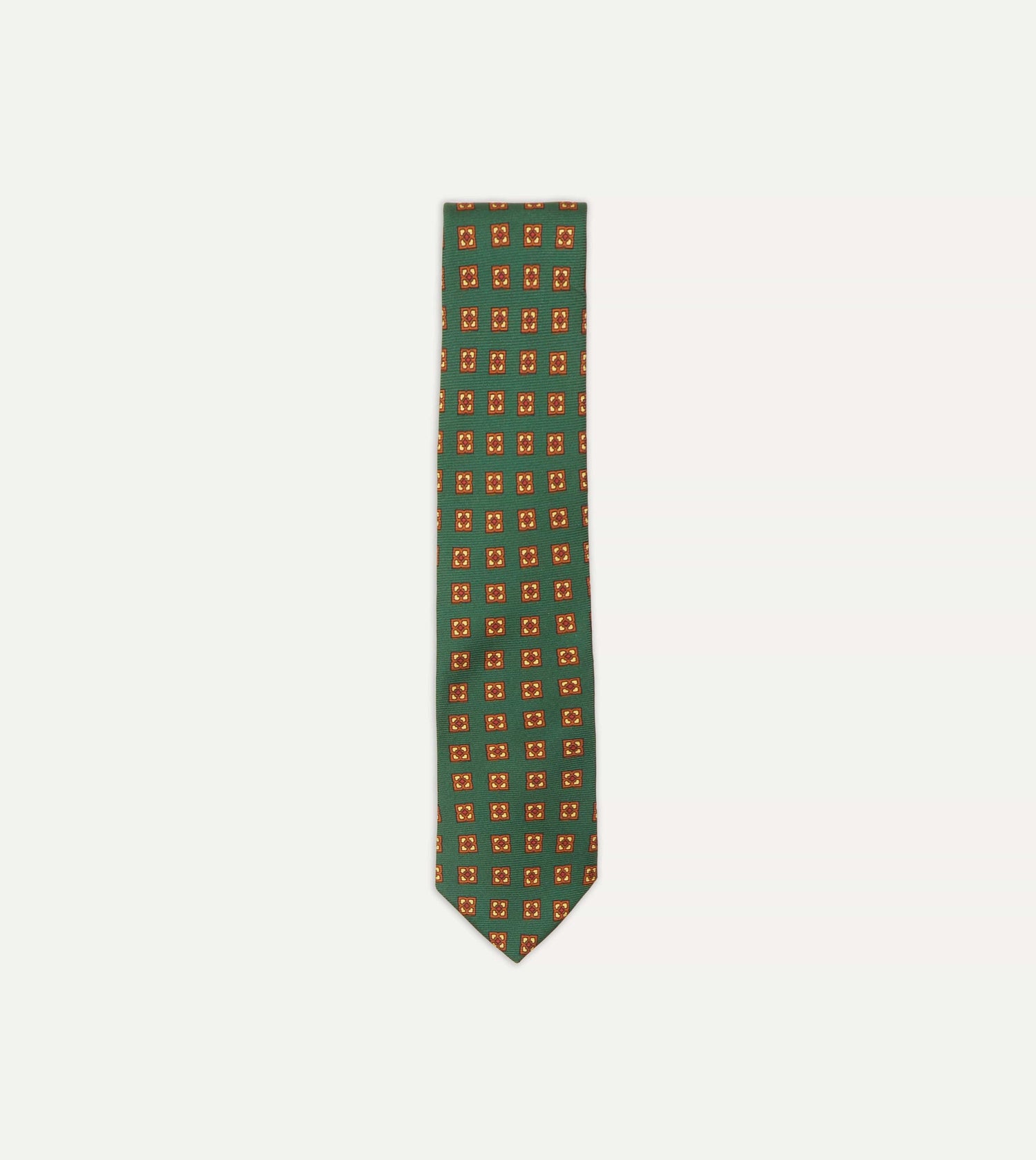 Green and Gold Diamond Medallion Print Madder Twill Silk Tie