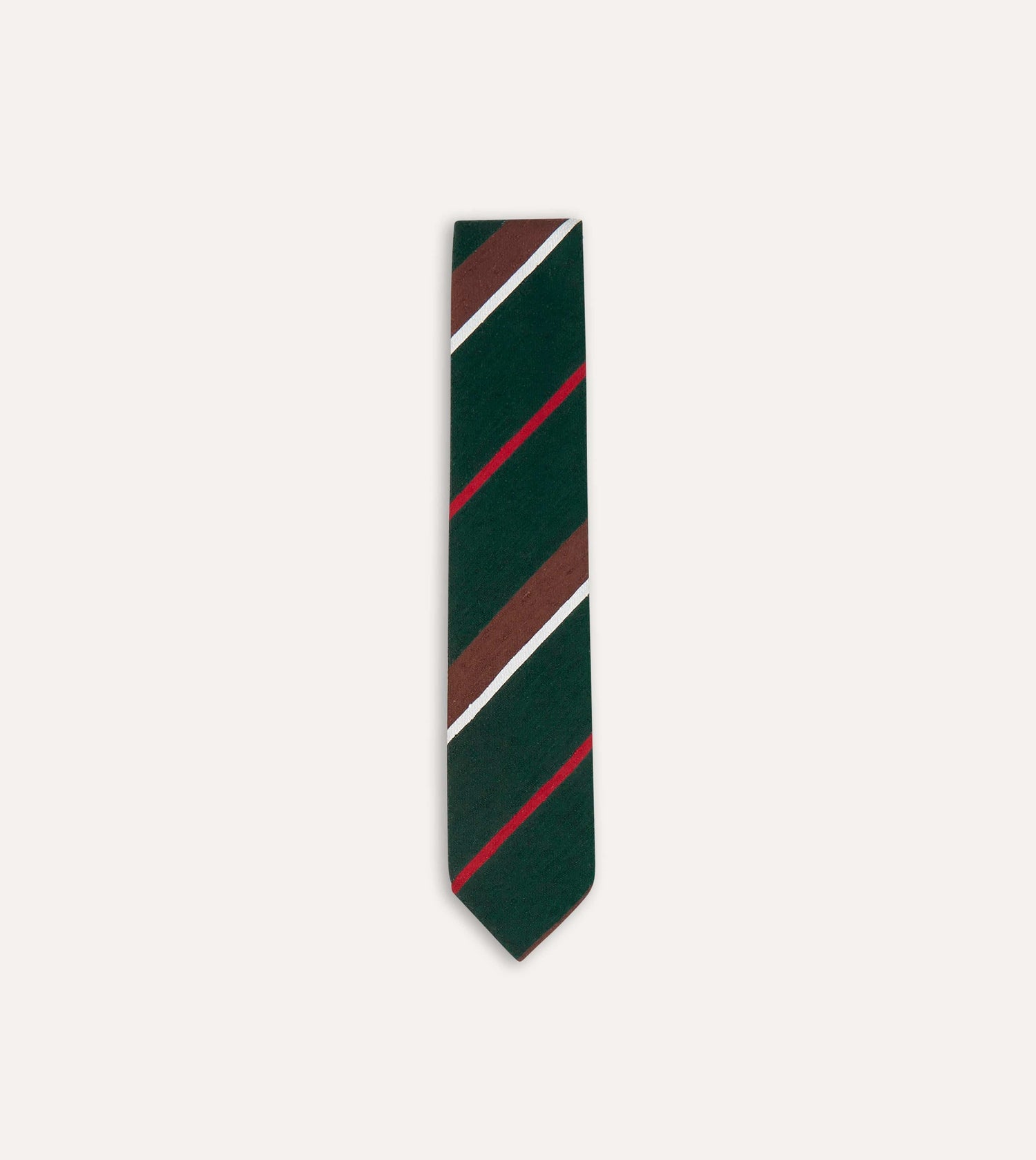 Green, Brown and White Stripe Shantung Silk Tie