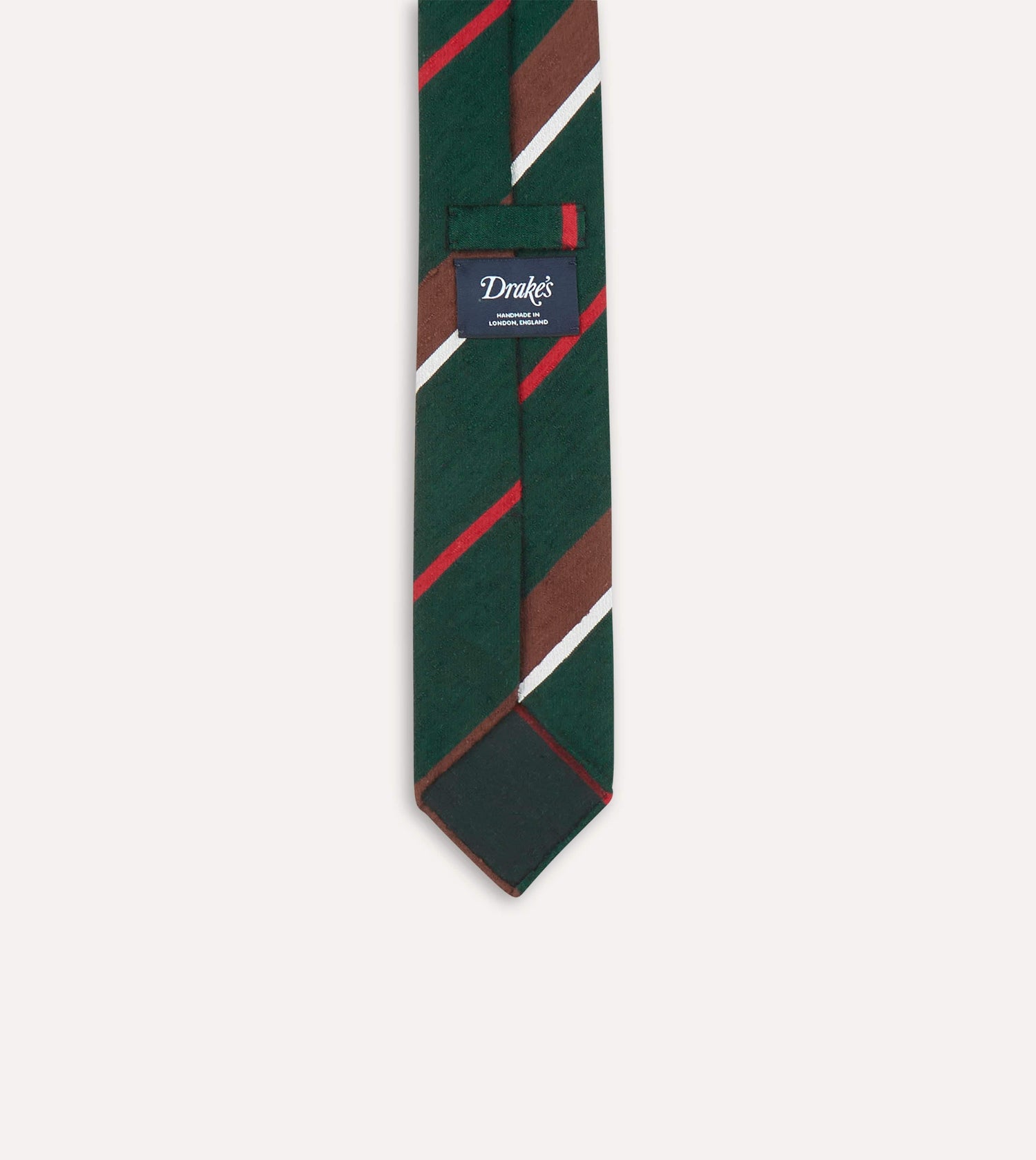 Green, Brown and White Stripe Shantung Silk Tie