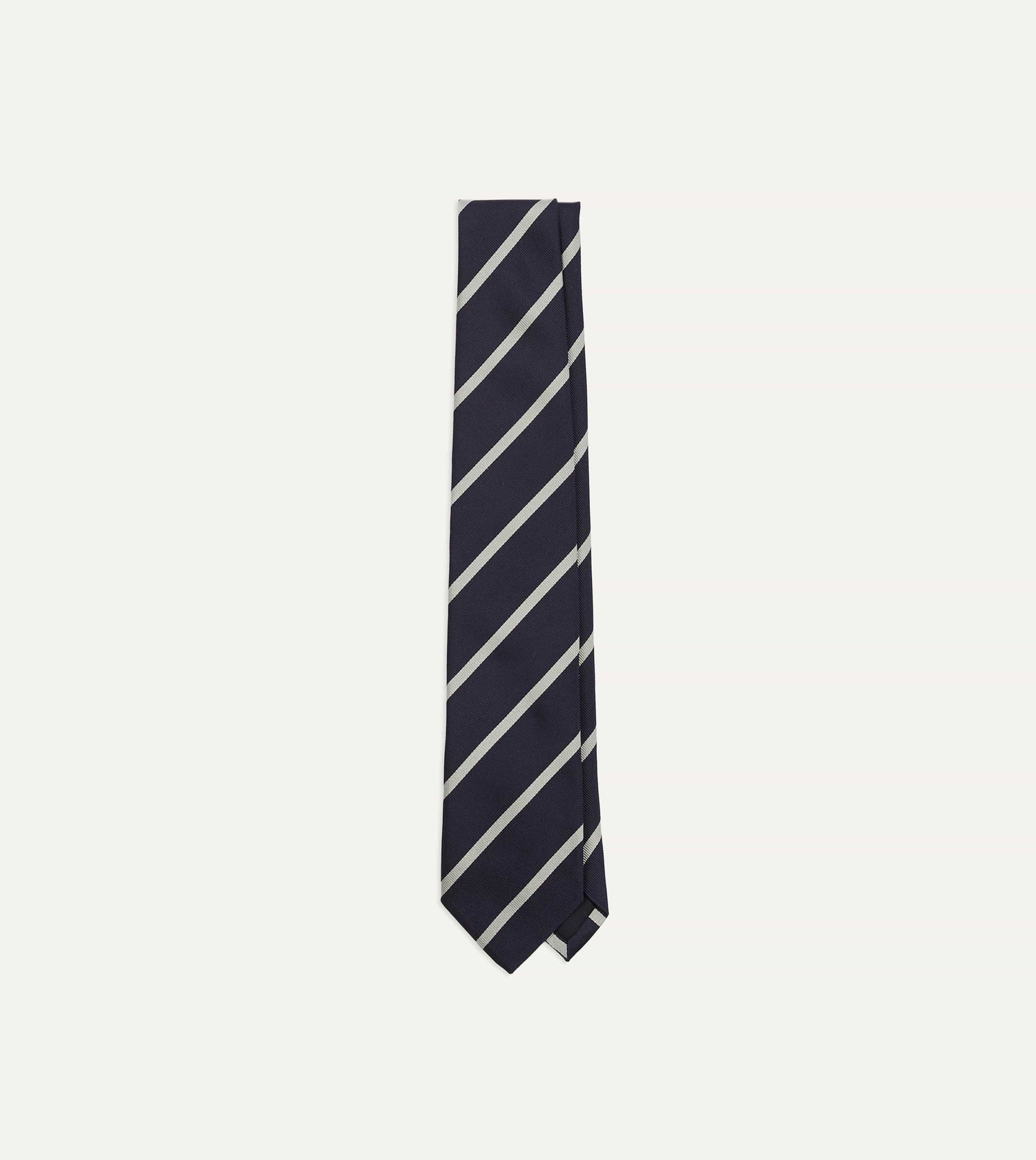 Navy and Ecru Stripe Repp Silk Tie