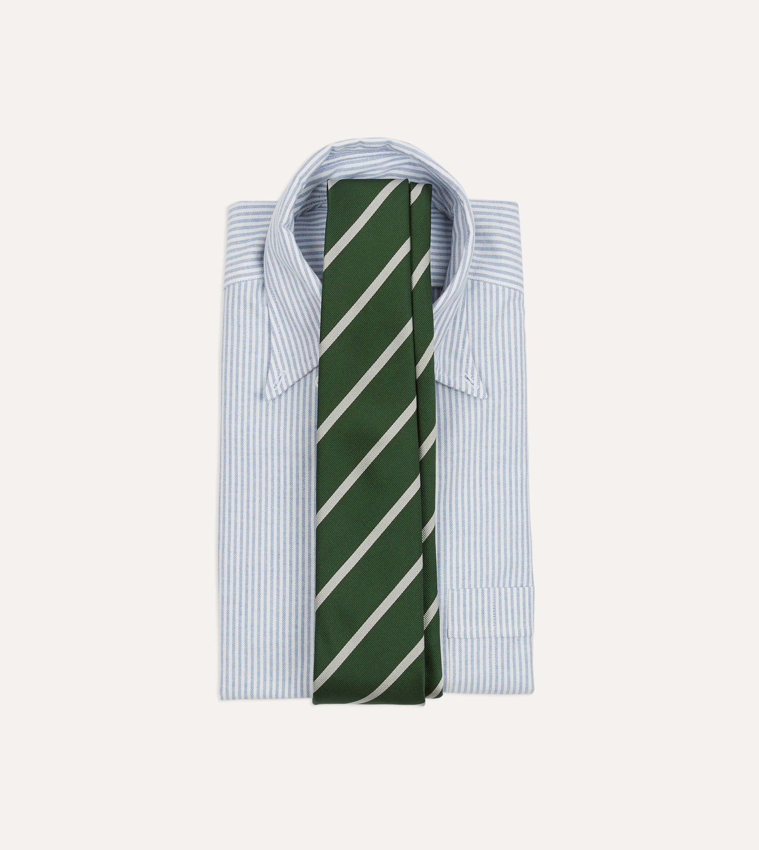 Green and Ecru Stripe Repp Silk Tie