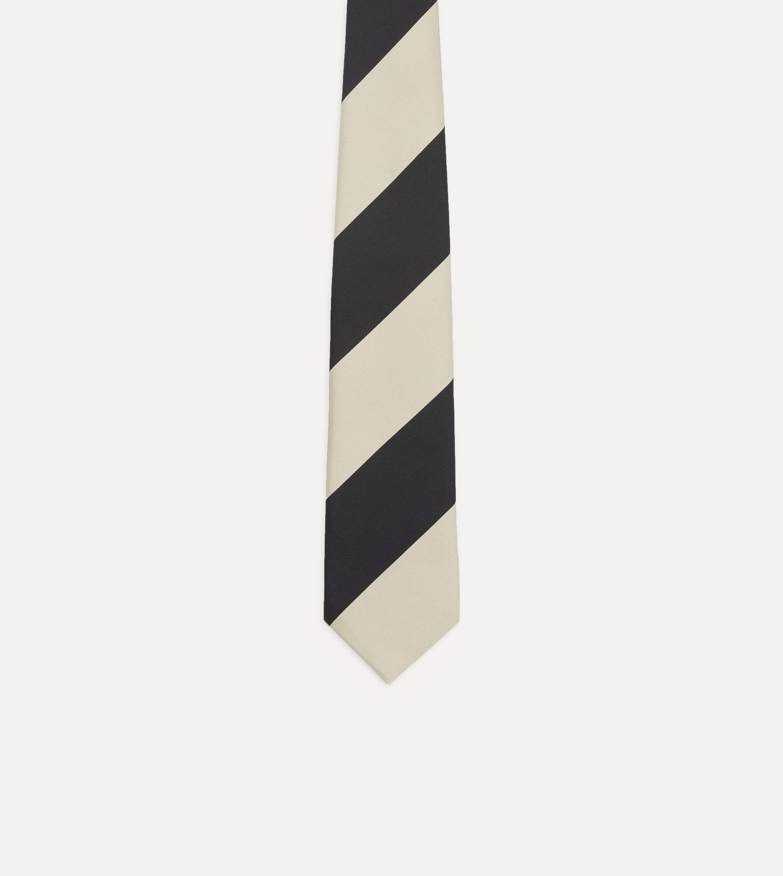 Navy and Ecru Broad Stripe Silk Tipped Tie