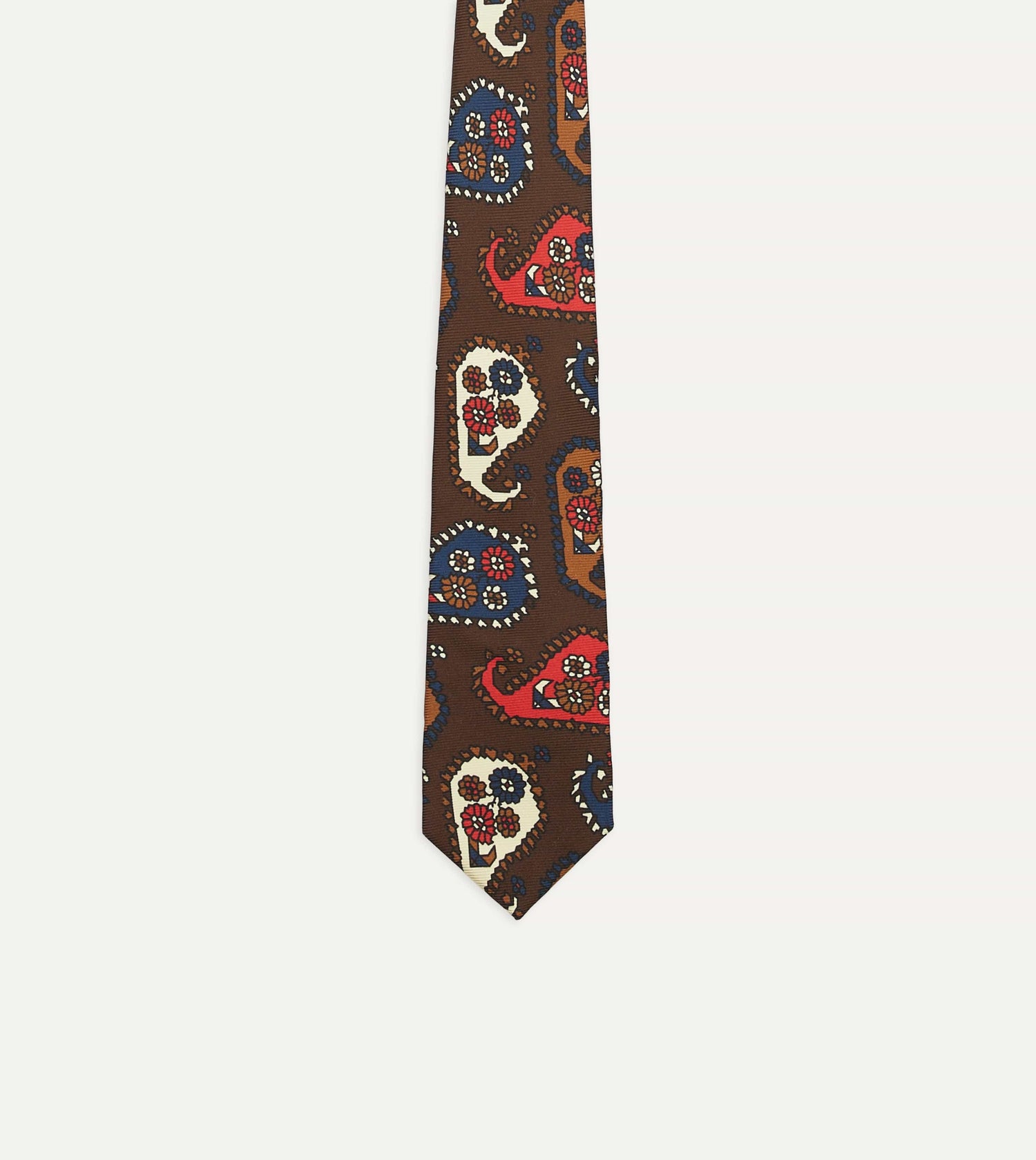 Brown Geometric Paisley Print Twill Silk Tipped Tie
