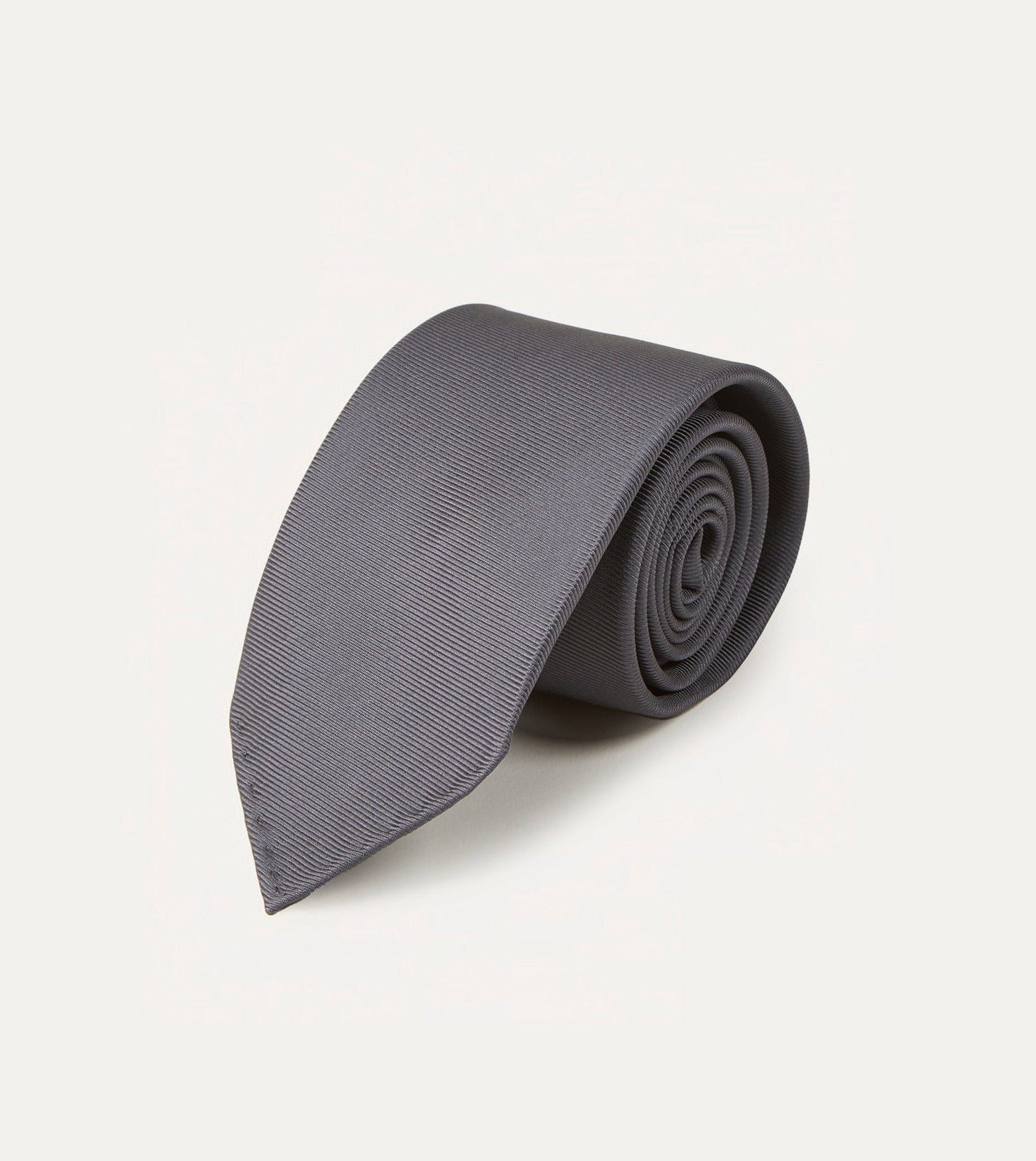Grey Silk Twill Hand Rolled Tie