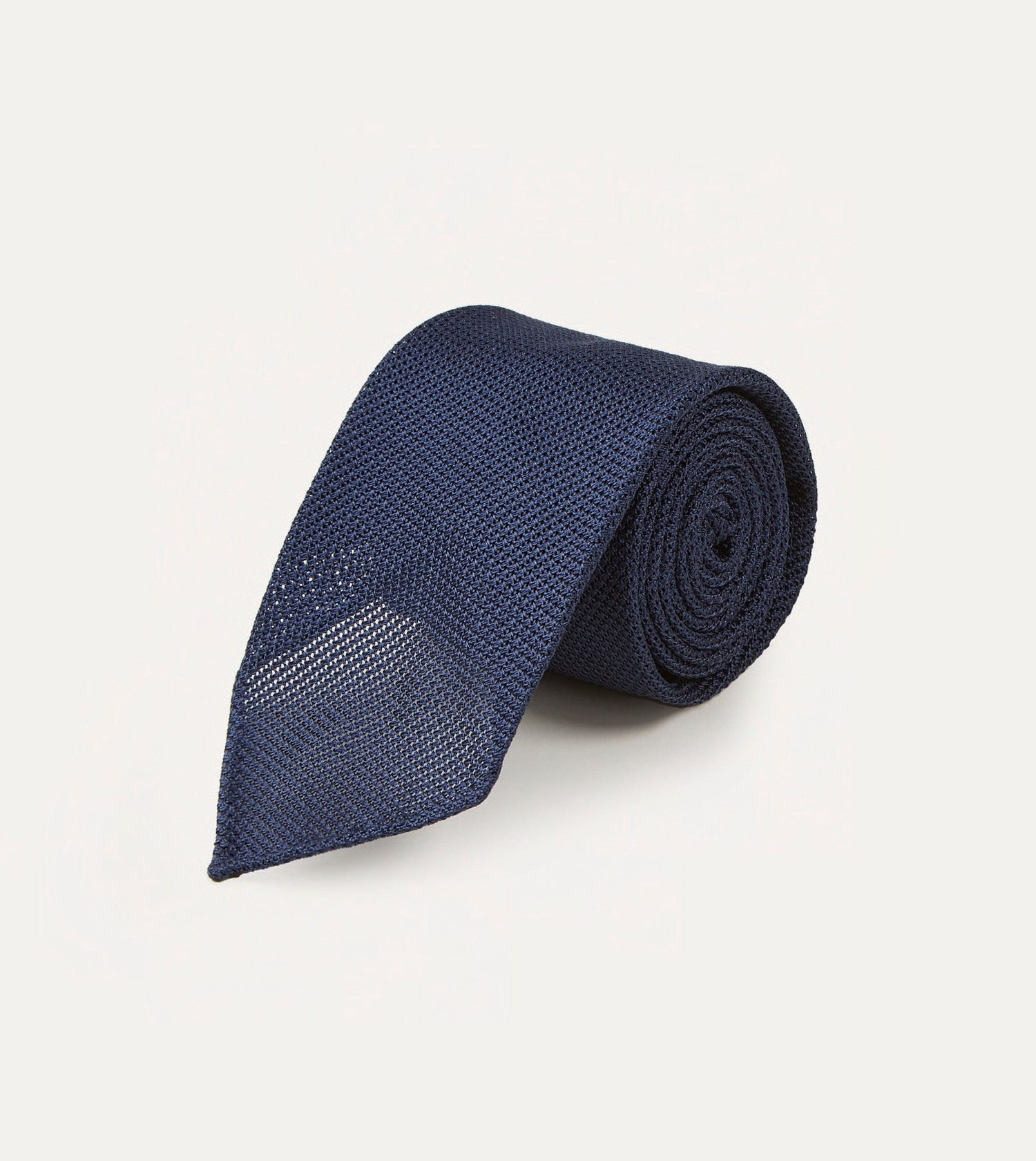 Navy Fine Woven Grenadine Silk Hand Rolled Tie