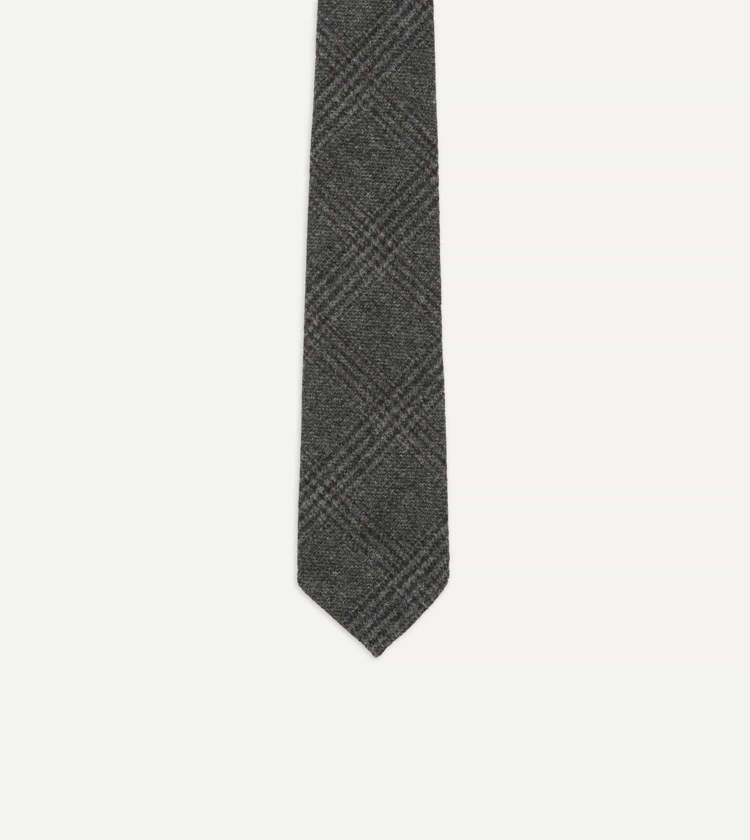 Grey Prince of Wales Check Hand Rolled Wool Tie