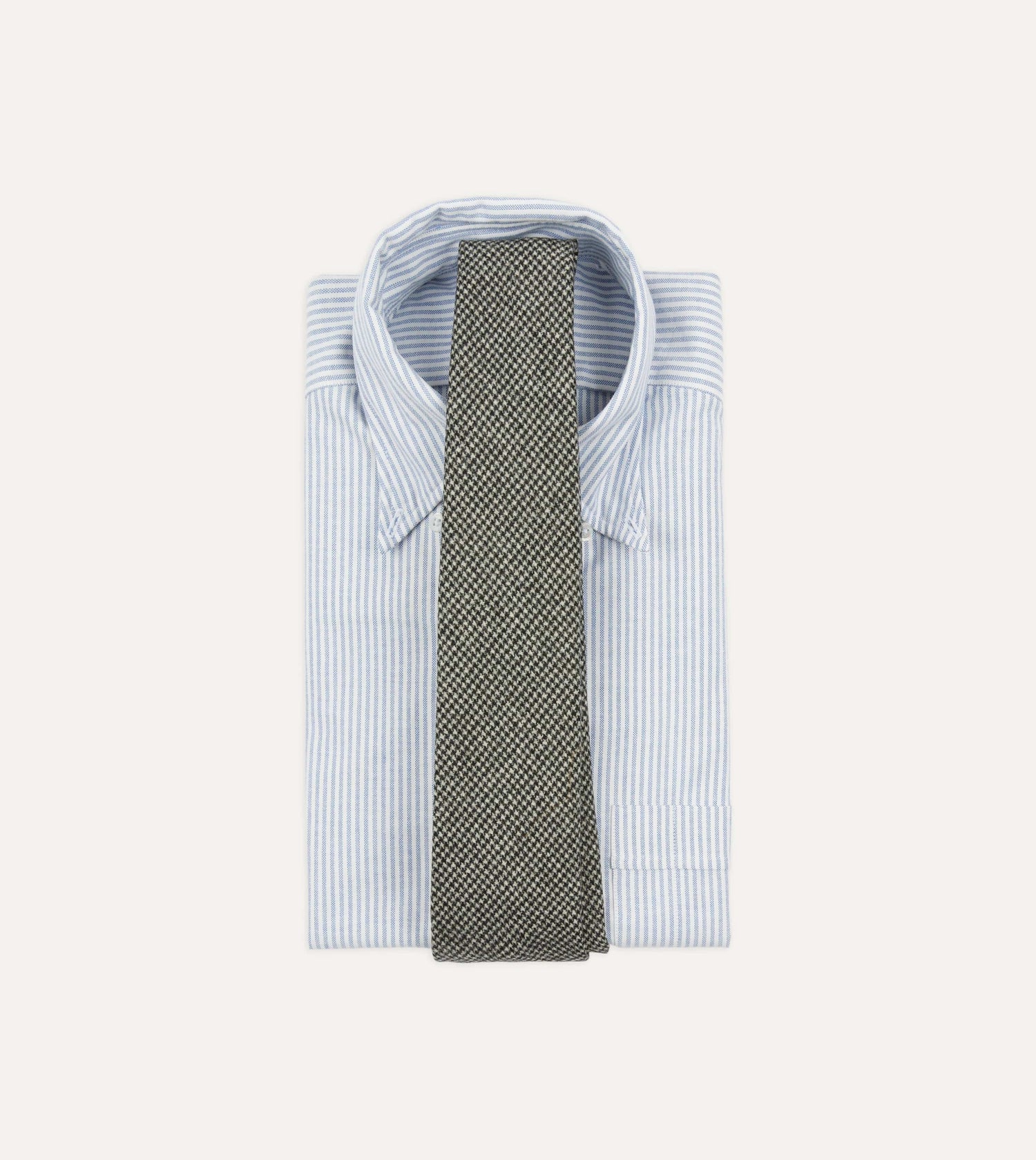 Light Grey Houndstooth Check Hand Rolled Wool Tie
