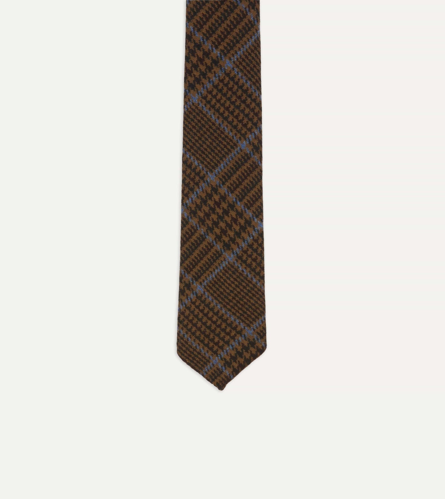 Dark Brown Prince of Wales Check Hand Rolled Wool Tie