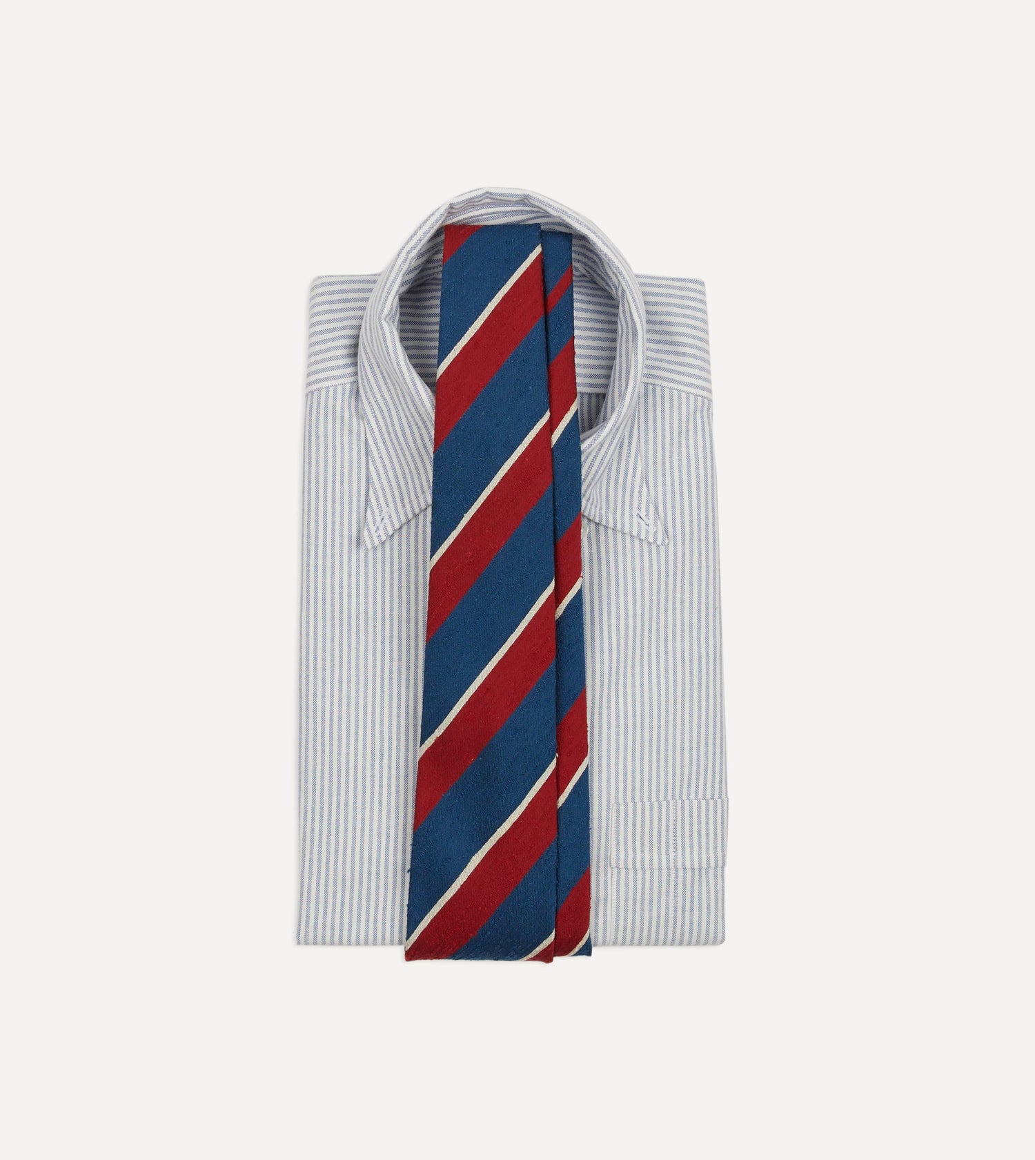 Red, Blue and White Stripe Shantung Silk Tie