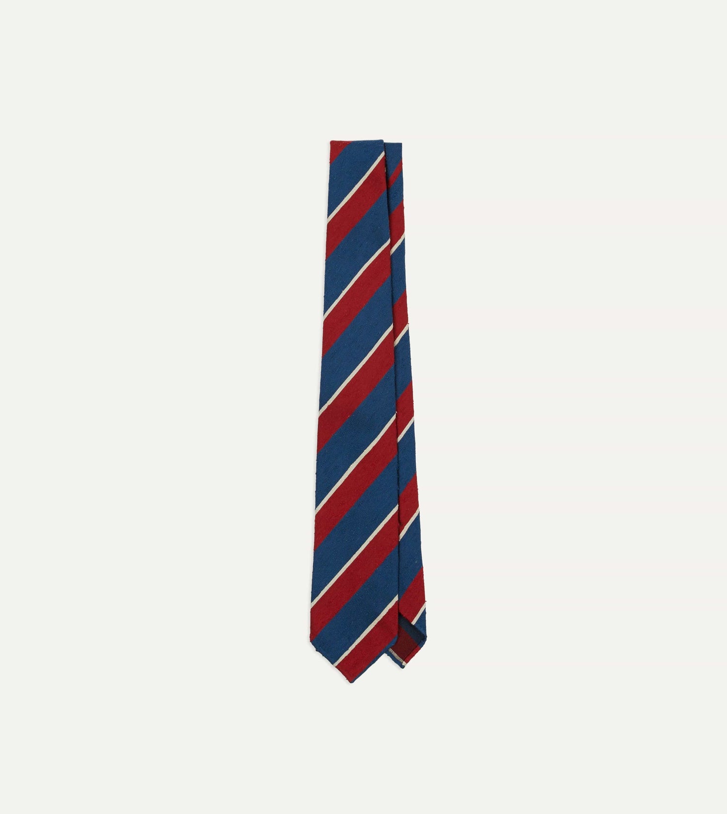 Red, Blue and White Stripe Shantung Silk Tie