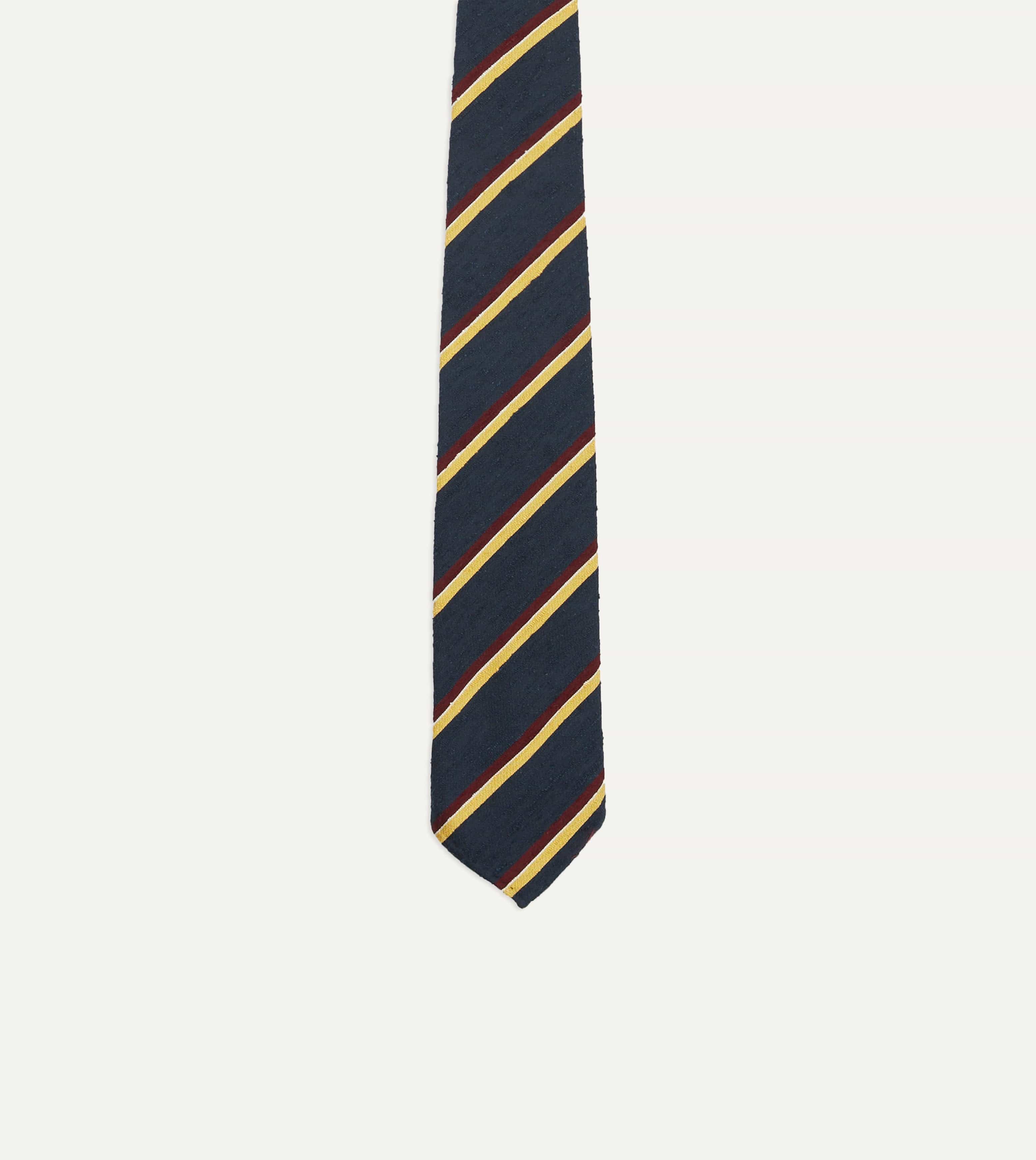 Navy, Red and Yellow Stripe Shantung Silk Tie