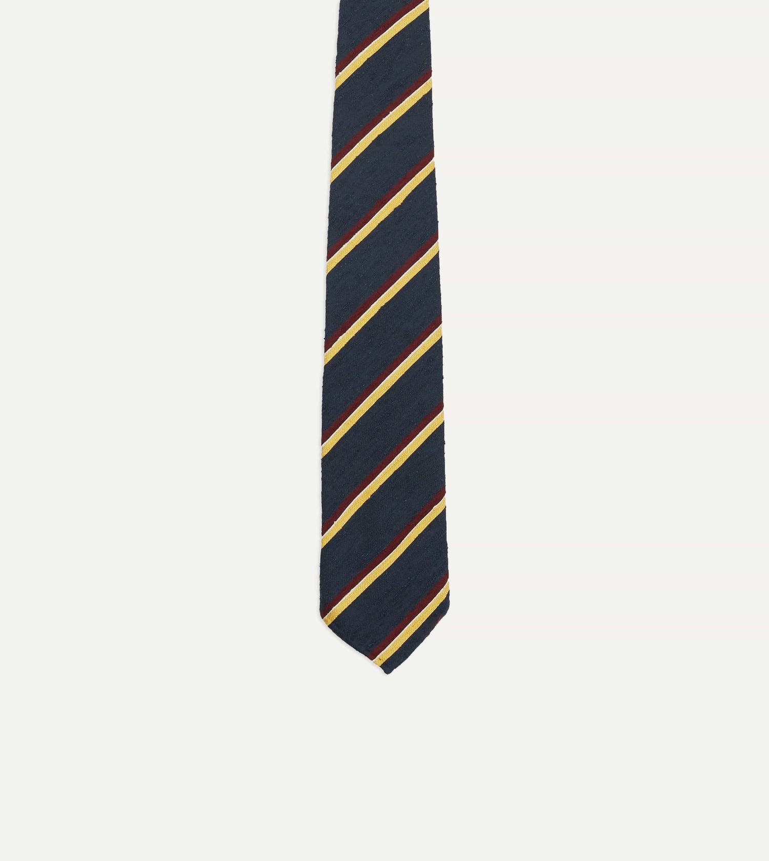Navy, Red and Yellow Stripe Shantung Silk Tie