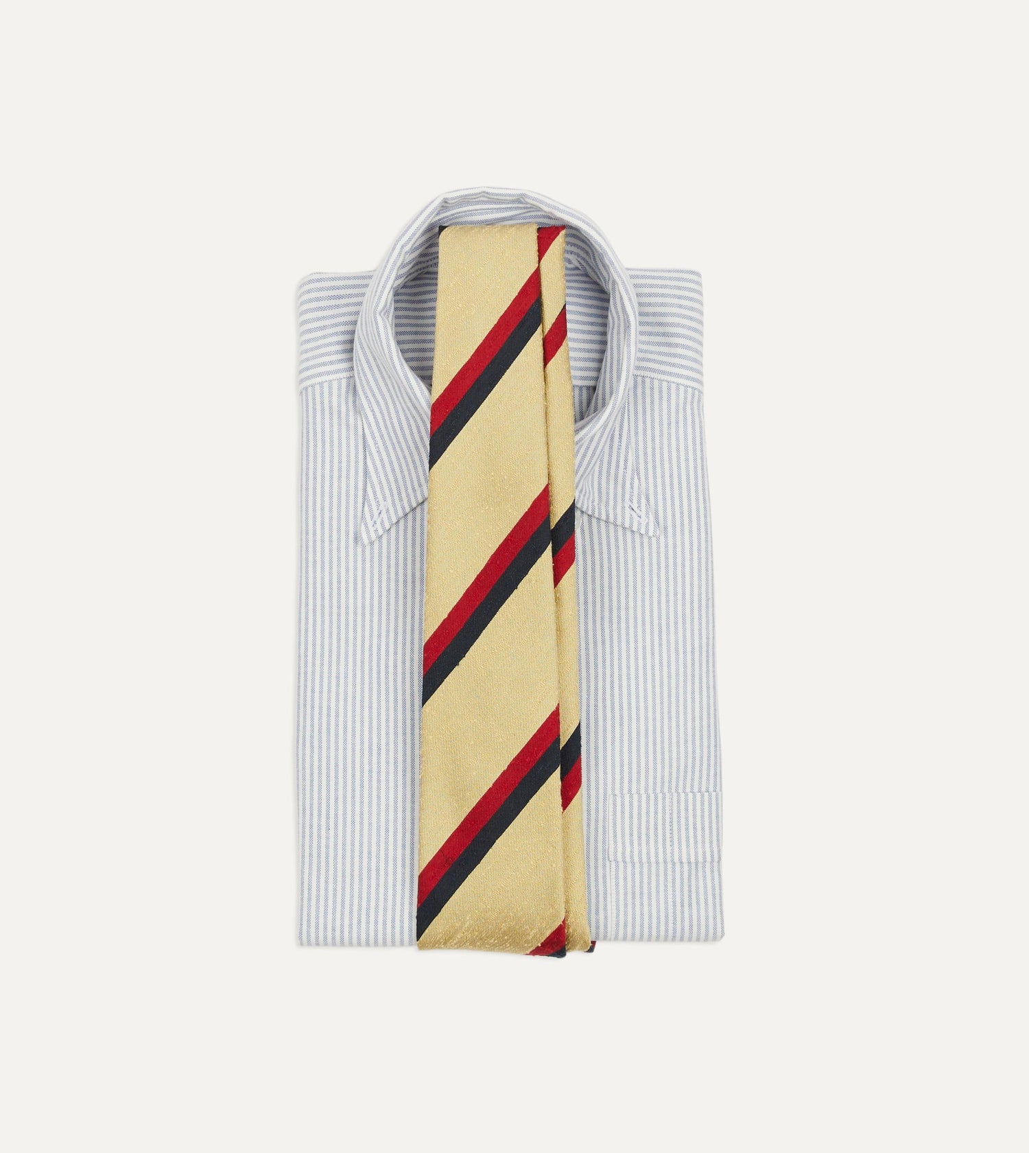 Gold, Red and Navy Stripe Shantung Silk Tie