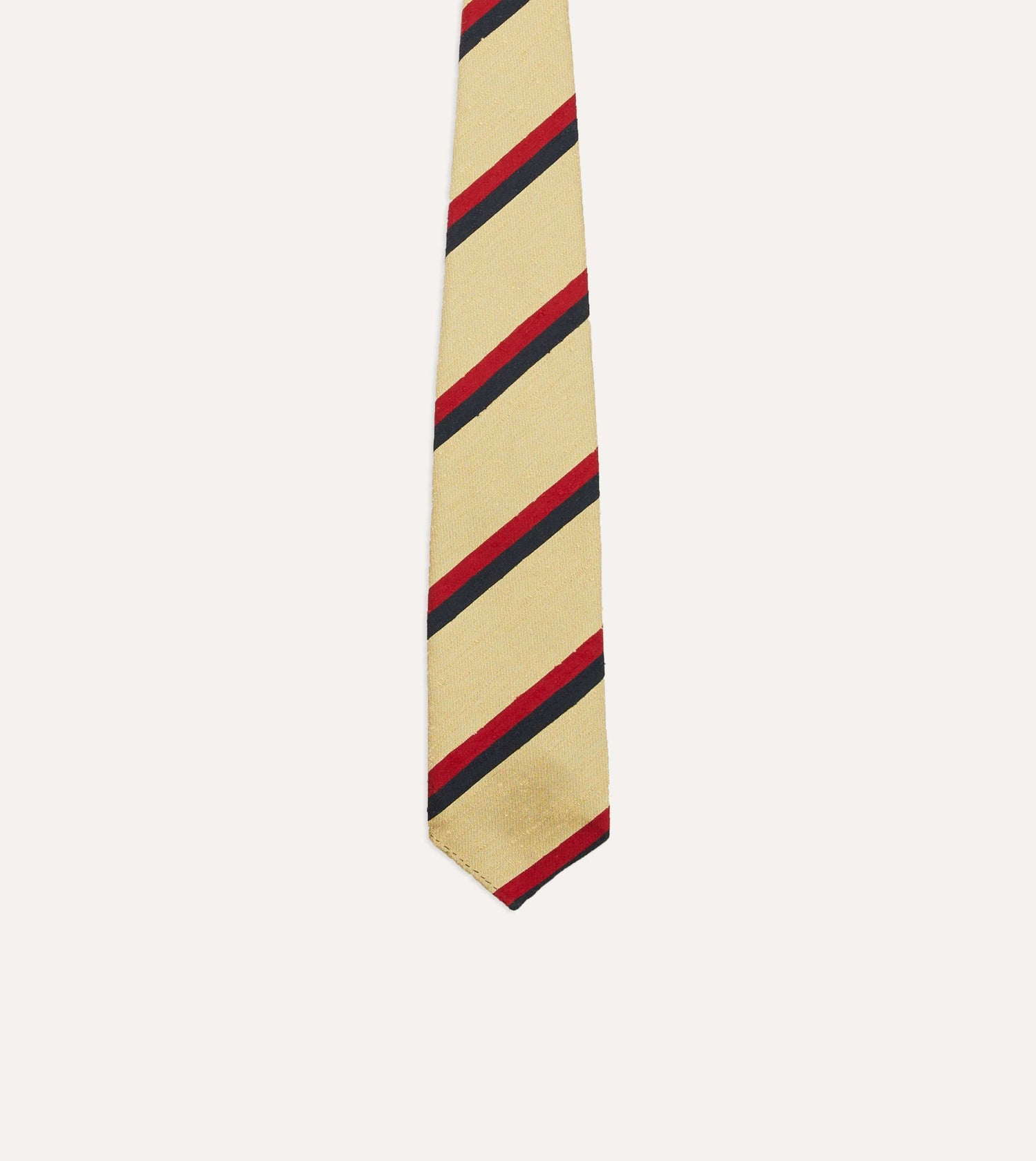Gold, Red and Navy Stripe Shantung Silk Tie