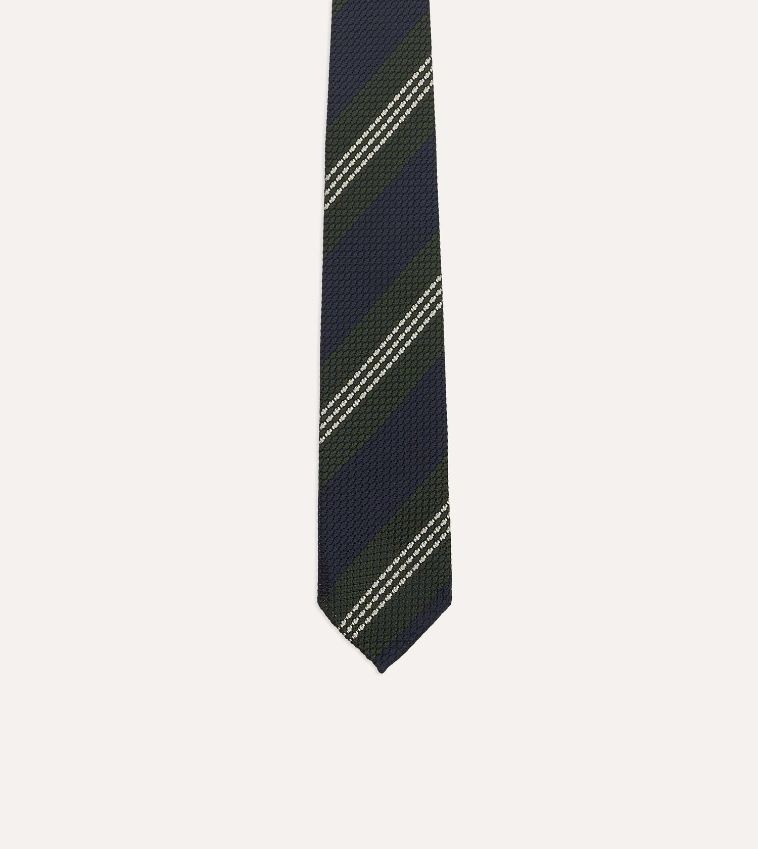 Navy, Green and White Multi Stripe Silk Grenadine Tie